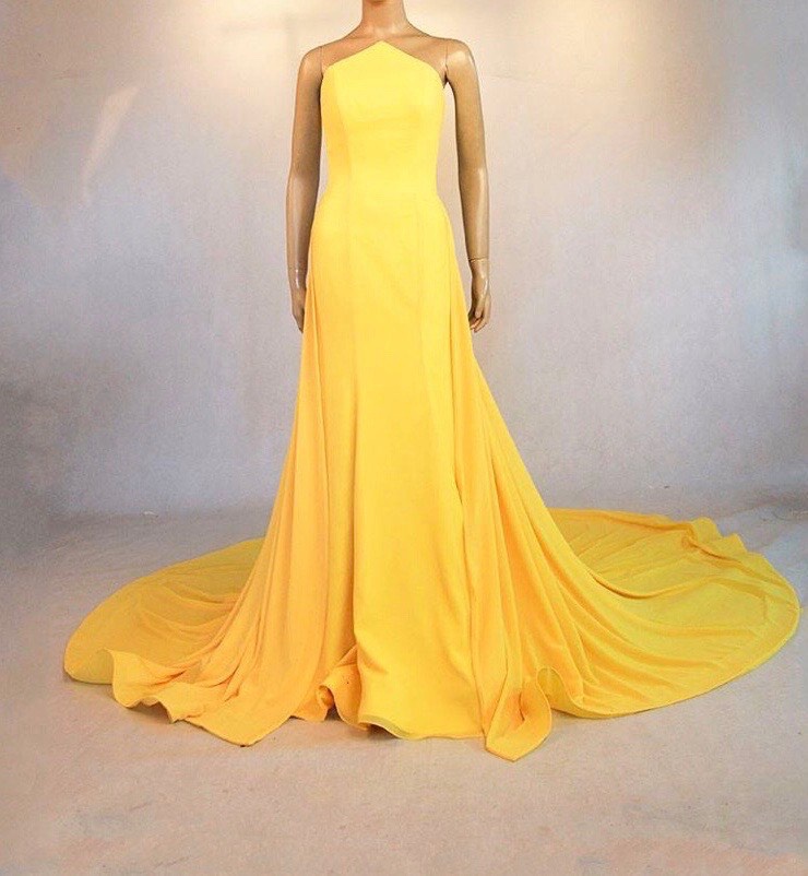 Size 4 Pageant Halter Yellow Mermaid Dress on Queenly