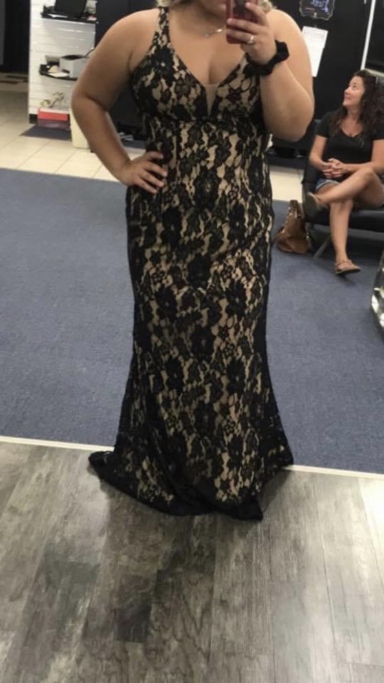 Size 12 Prom Lace Black Dress With Train on Queenly