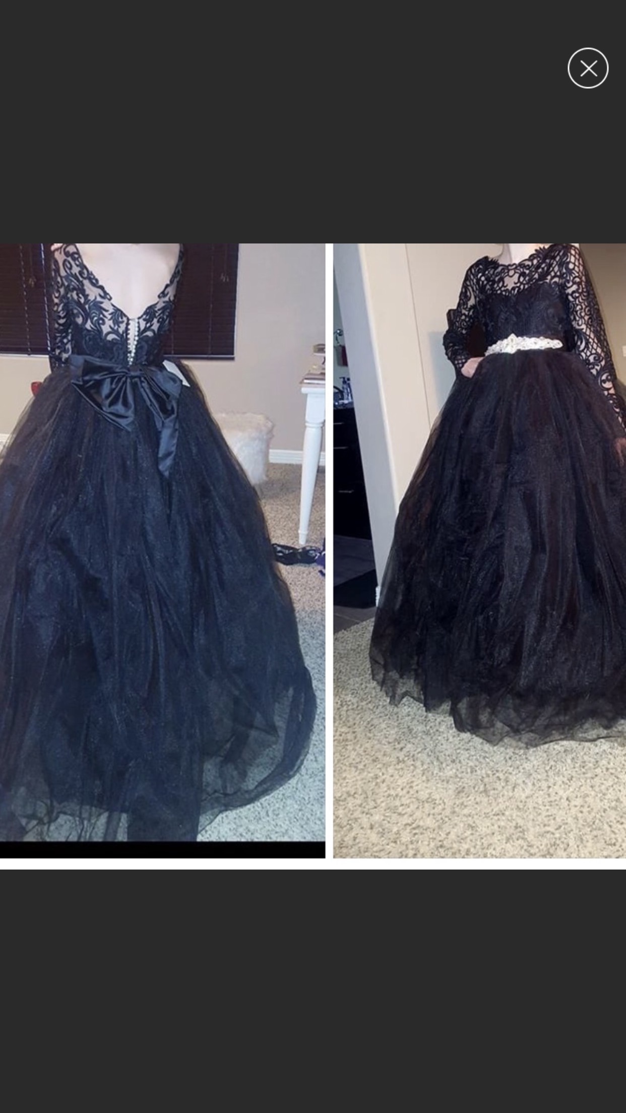 Size 00 Long Sleeve Lace Black Ball Gown on Queenly