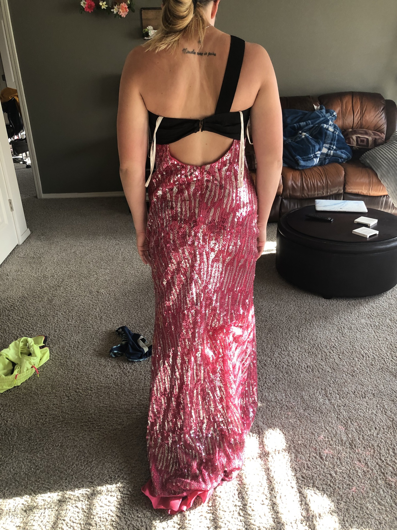 Size 4 Prom One Shoulder Sequined Multicolor Floor Length Maxi on Queenly