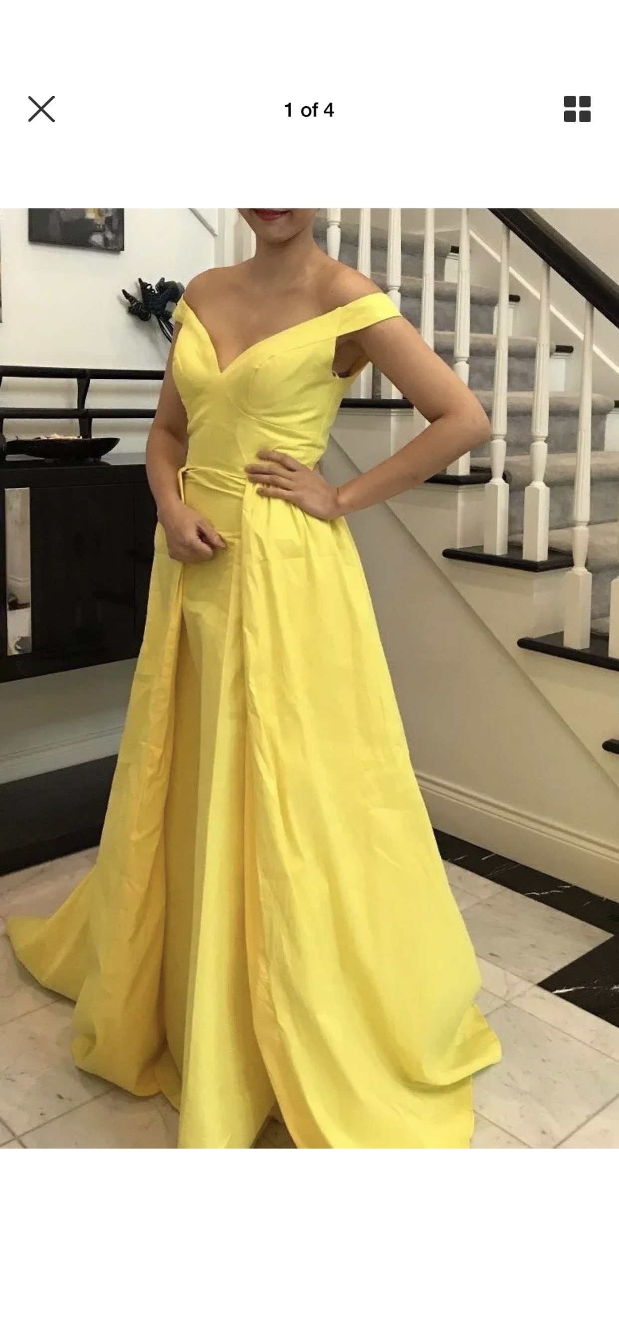 Size 4 Prom Off The Shoulder Yellow Ball Gown on Queenly