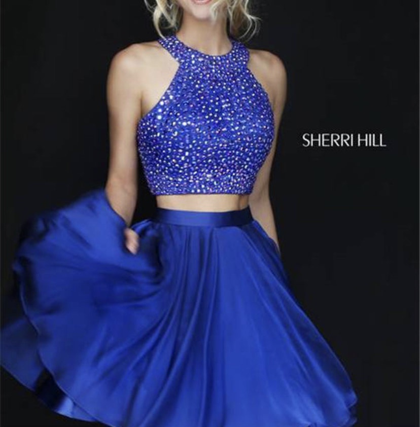Size 0 Homecoming High Neck Sequined Royal Blue Cocktail Dress on Queenly