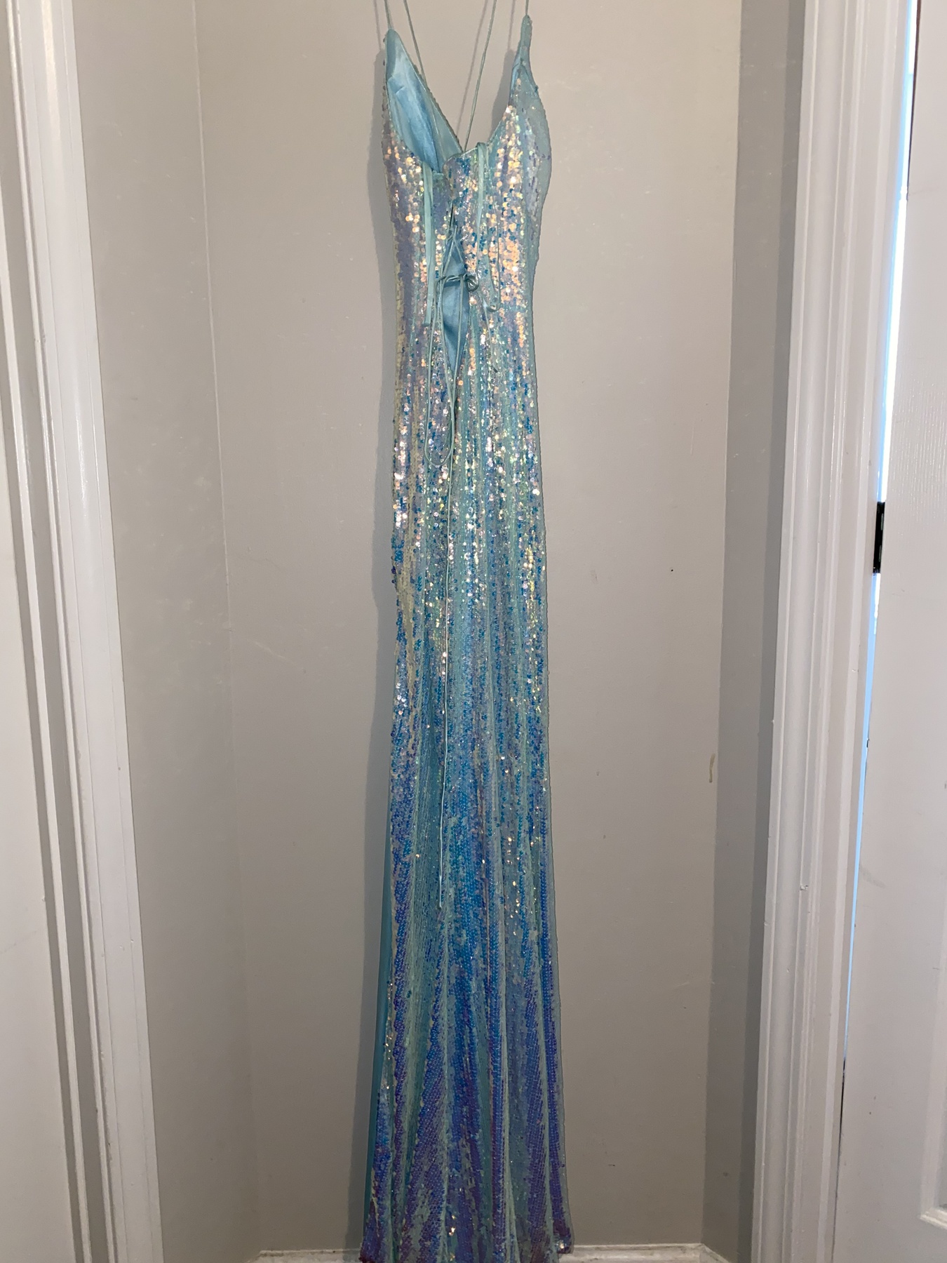 custom made by riah marie Size 4 Prom Light Blue Side Slit Dress on Queenly
