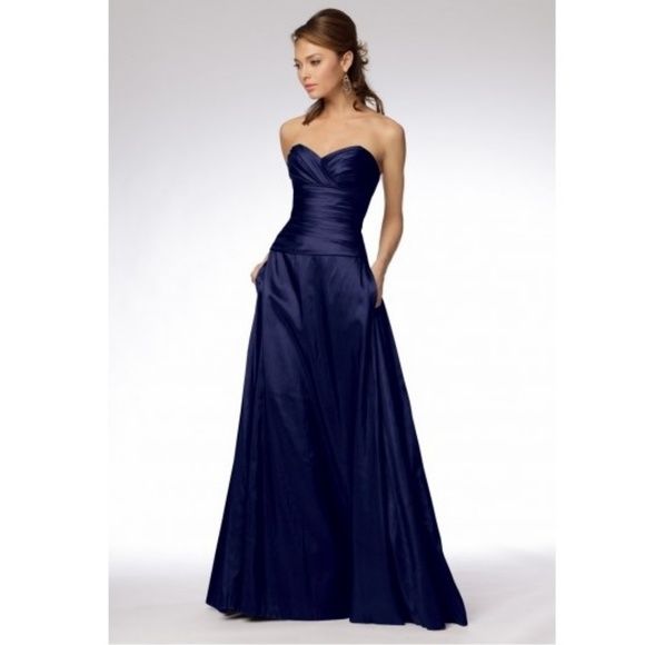 WTOO Size 12 Prom Strapless Navy Blue Ball Gown on Queenly