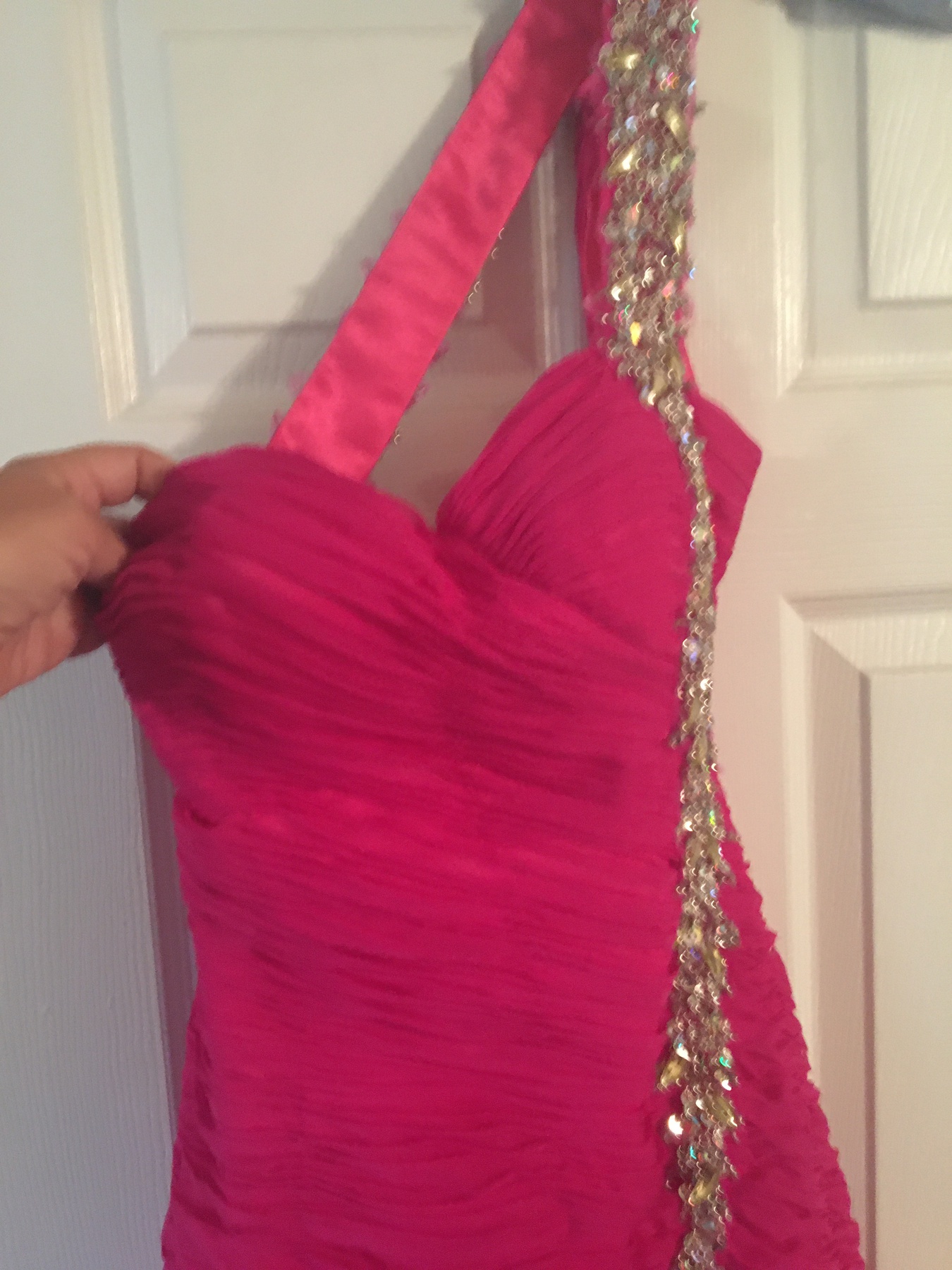 Size 8 Pageant One Shoulder Hot Pink Mermaid Dress on Queenly