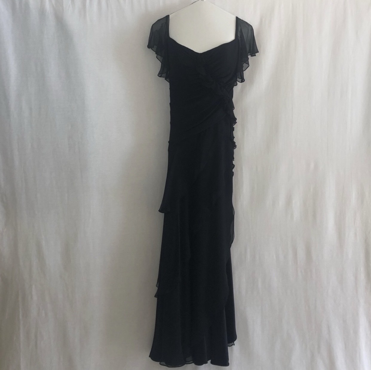 Shawn Ray Fons Silk Evening Dress Size 8 Cap Sleeve Satin Black Floor Length Maxi on Queenly