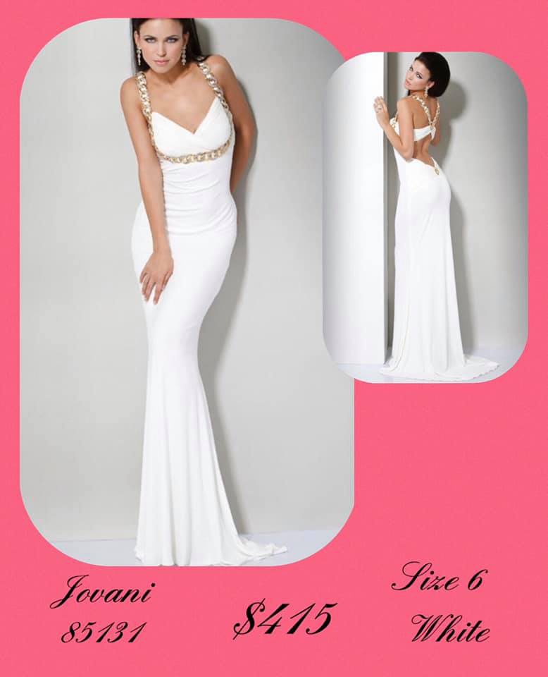 Jovani Size 6 Prom Plunge White A-line Dress on Queenly