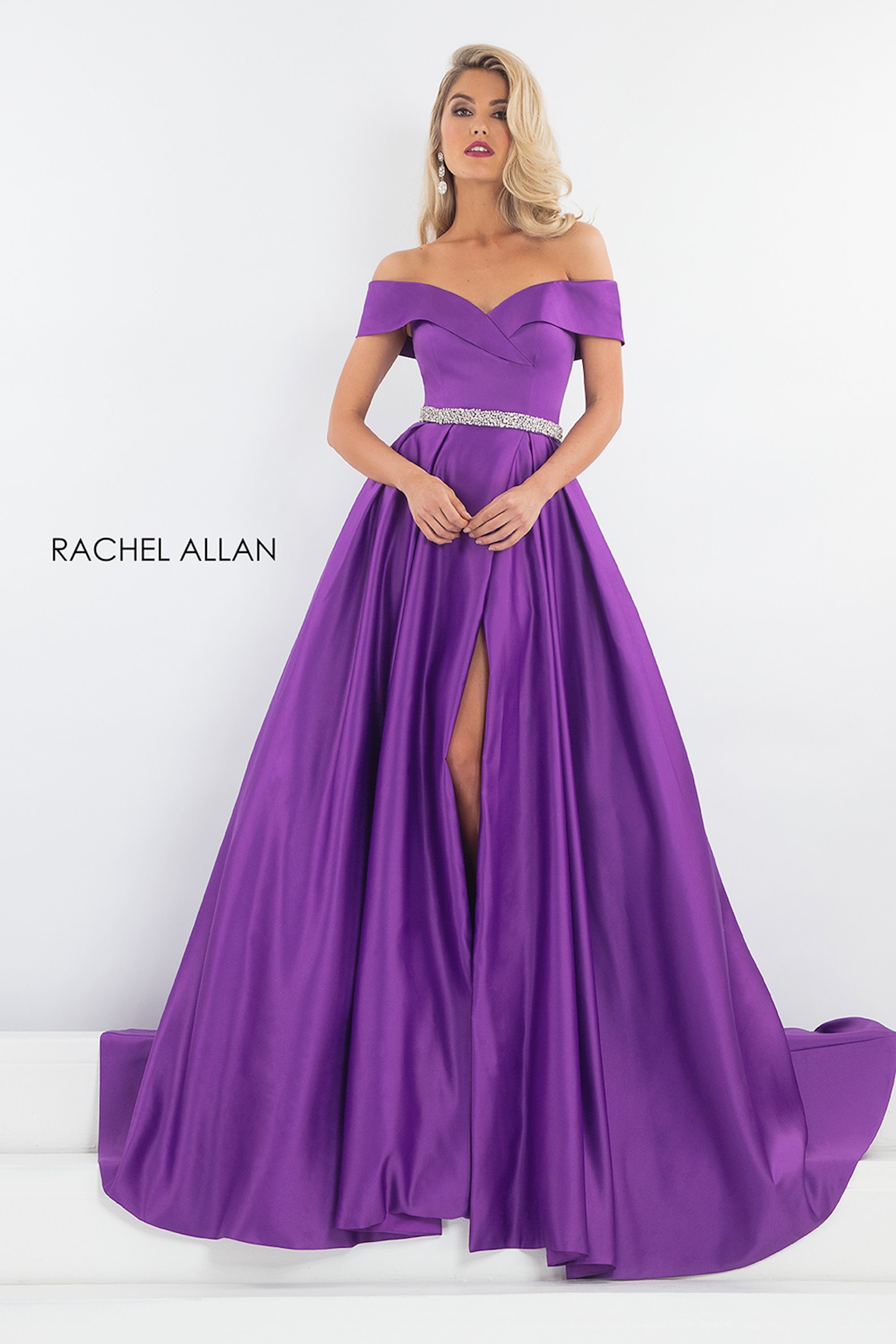 Rachel Allan Size 0 Off The Shoulder Purple A-line Dress on Queenly