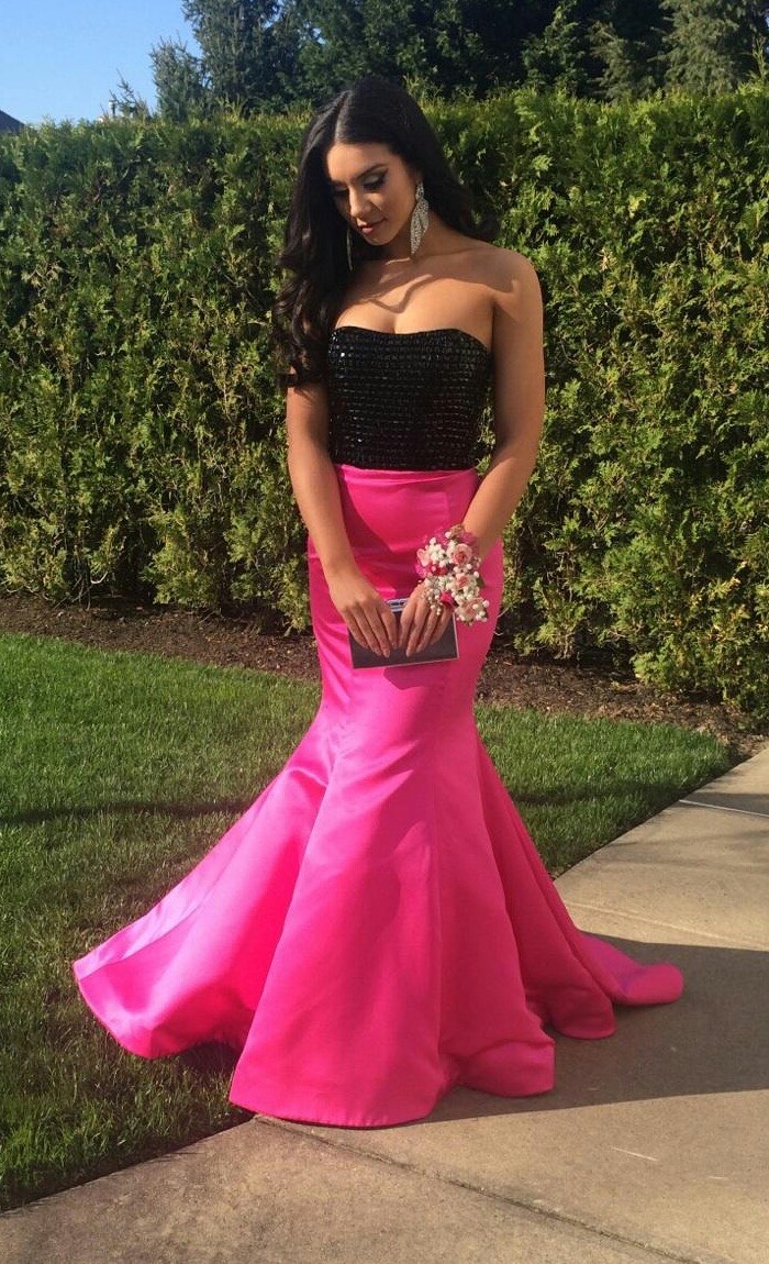 Sherri Hill Size 6 Prom Strapless Sequined Hot Pink Mermaid Dress on Queenly