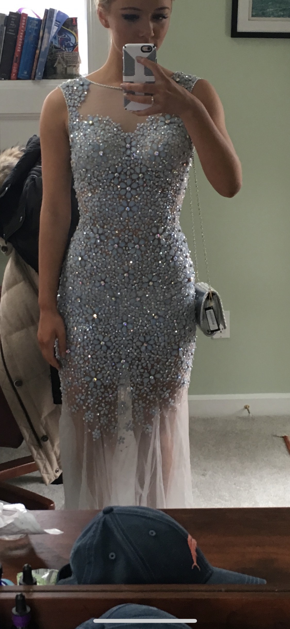 Size 4 Prom Sequined Light Blue Dress With Train on Queenly
