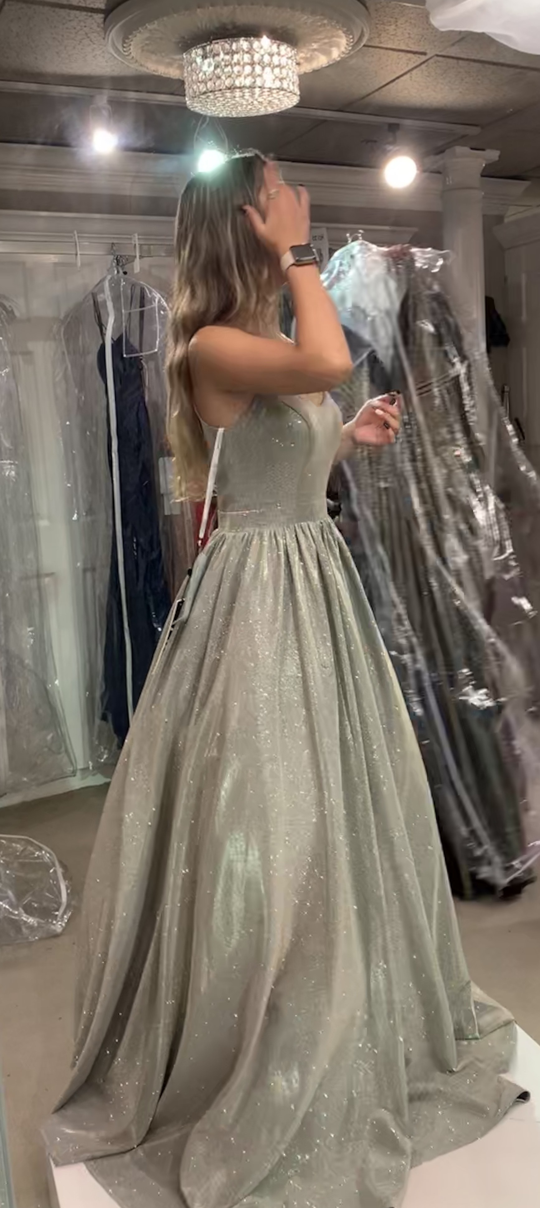 Size 0 Prom Silver Ball Gown on Queenly