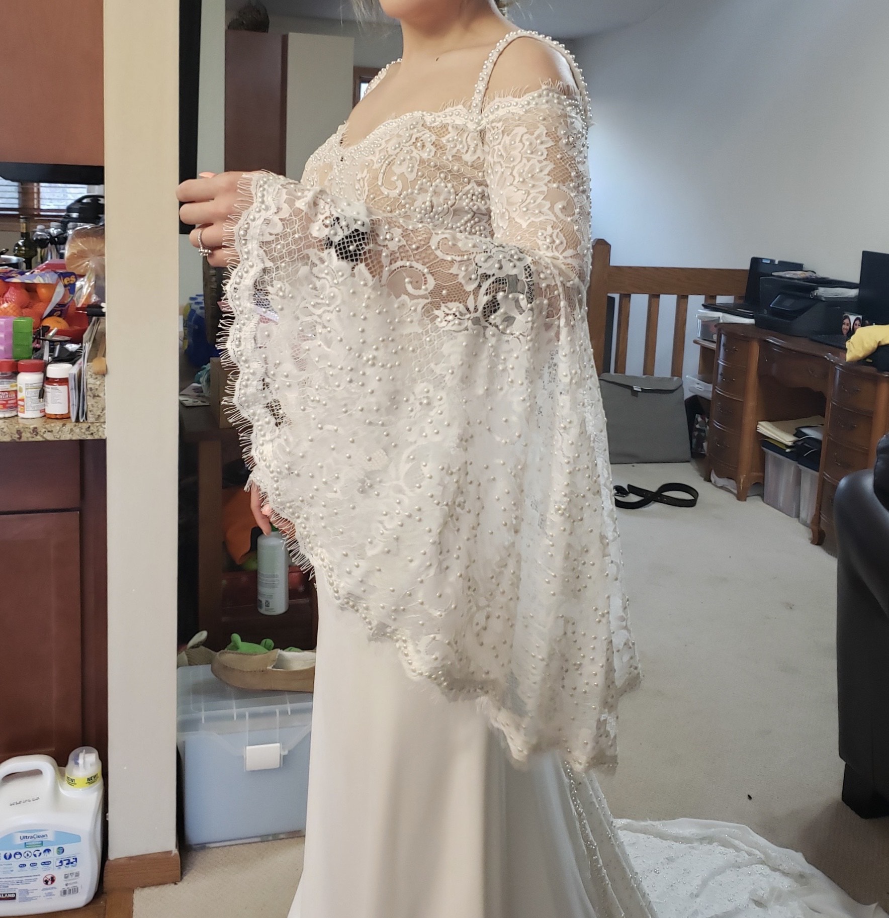 Size 8 Wedding Long Sleeve Sheer White Mermaid Dress on Queenly