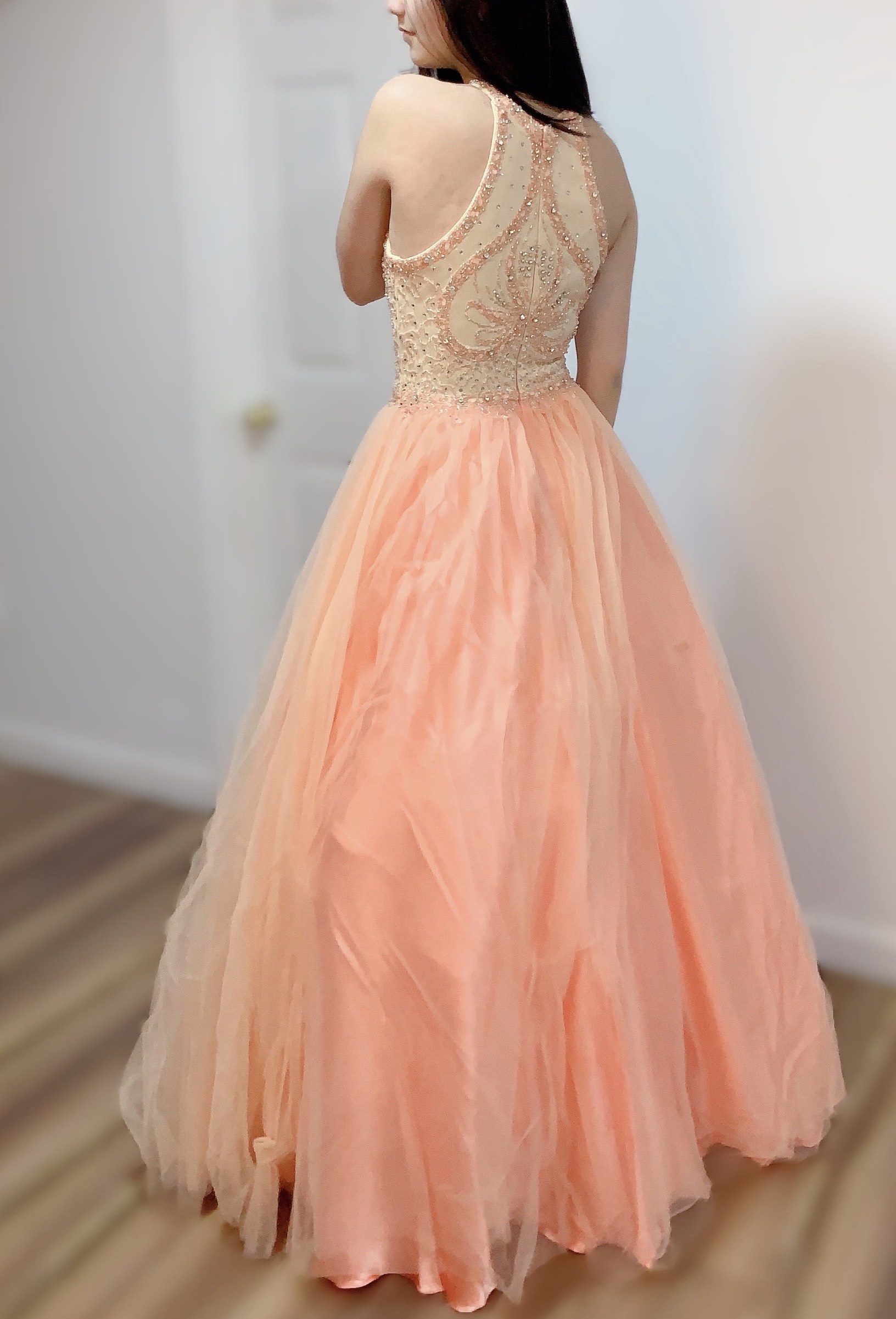 Size 8 Prom Sequined Orange Ball Gown on Queenly