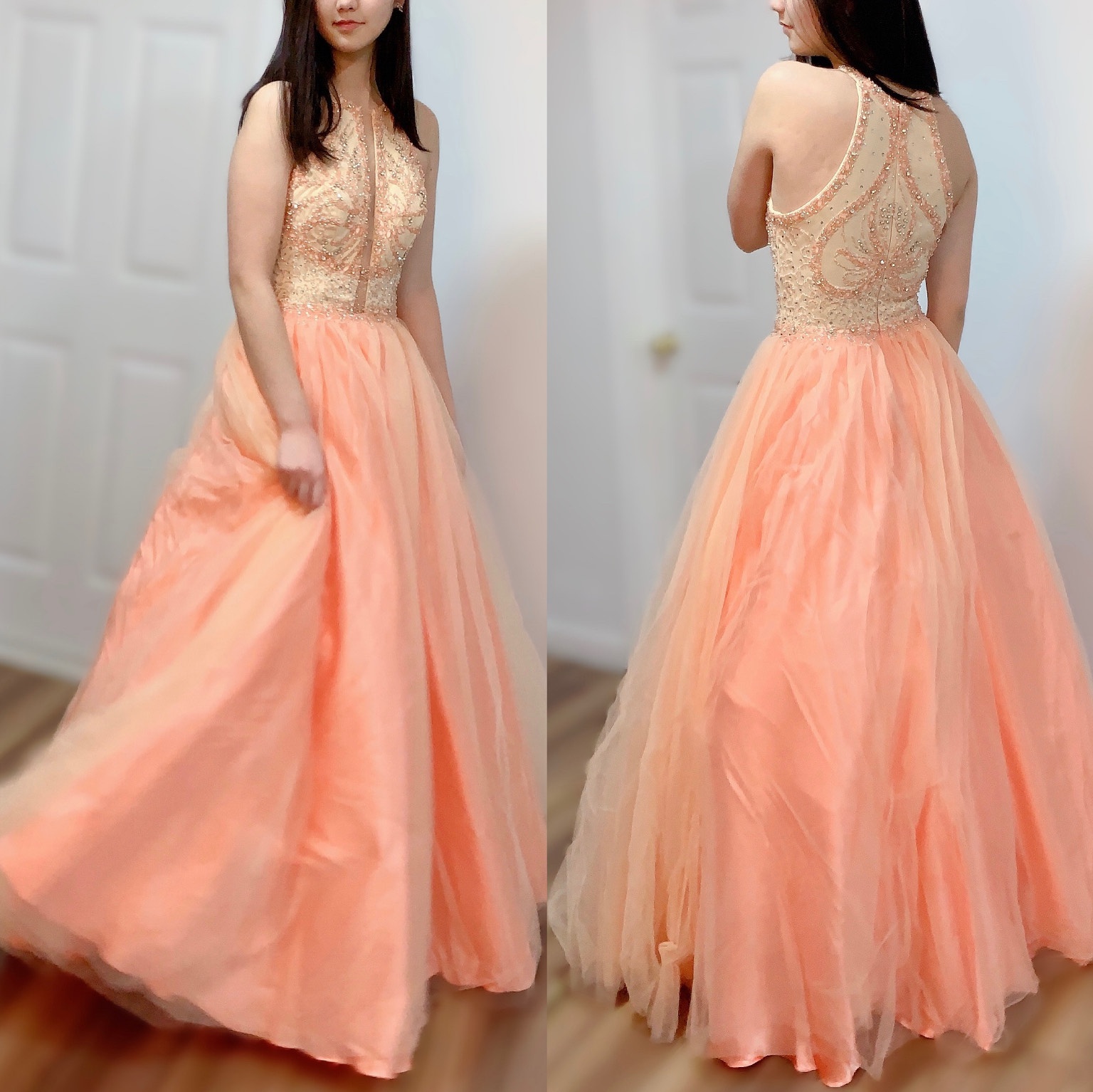 Size 8 Prom Sequined Orange Ball Gown on Queenly