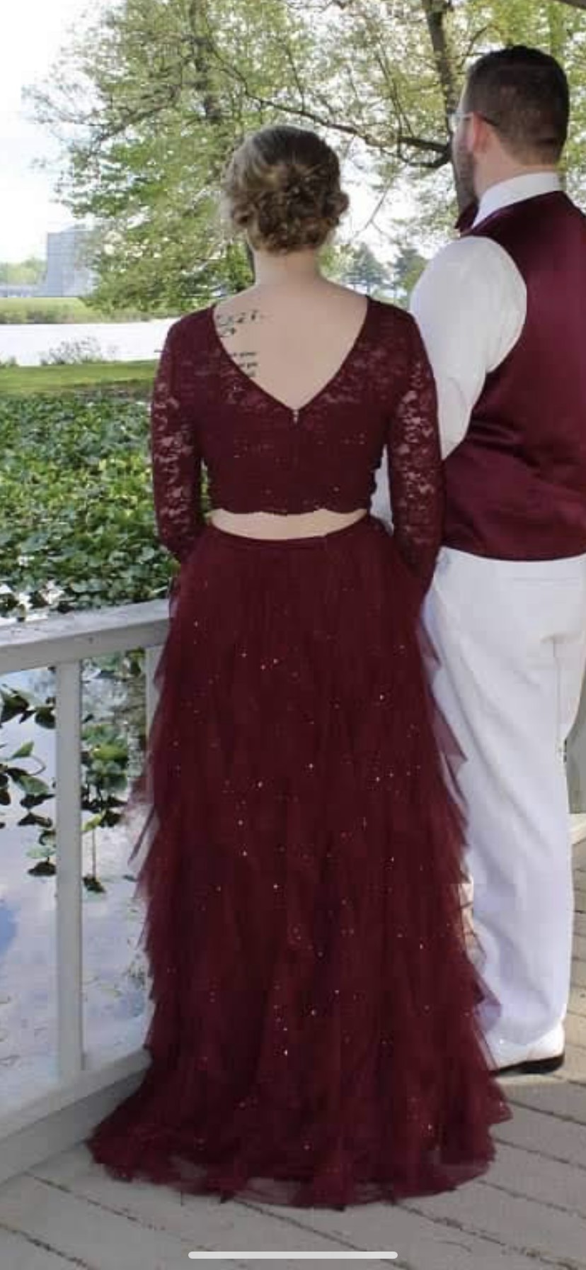 Size 8 Prom Long Sleeve Lace Red Floor Length Maxi on Queenly
