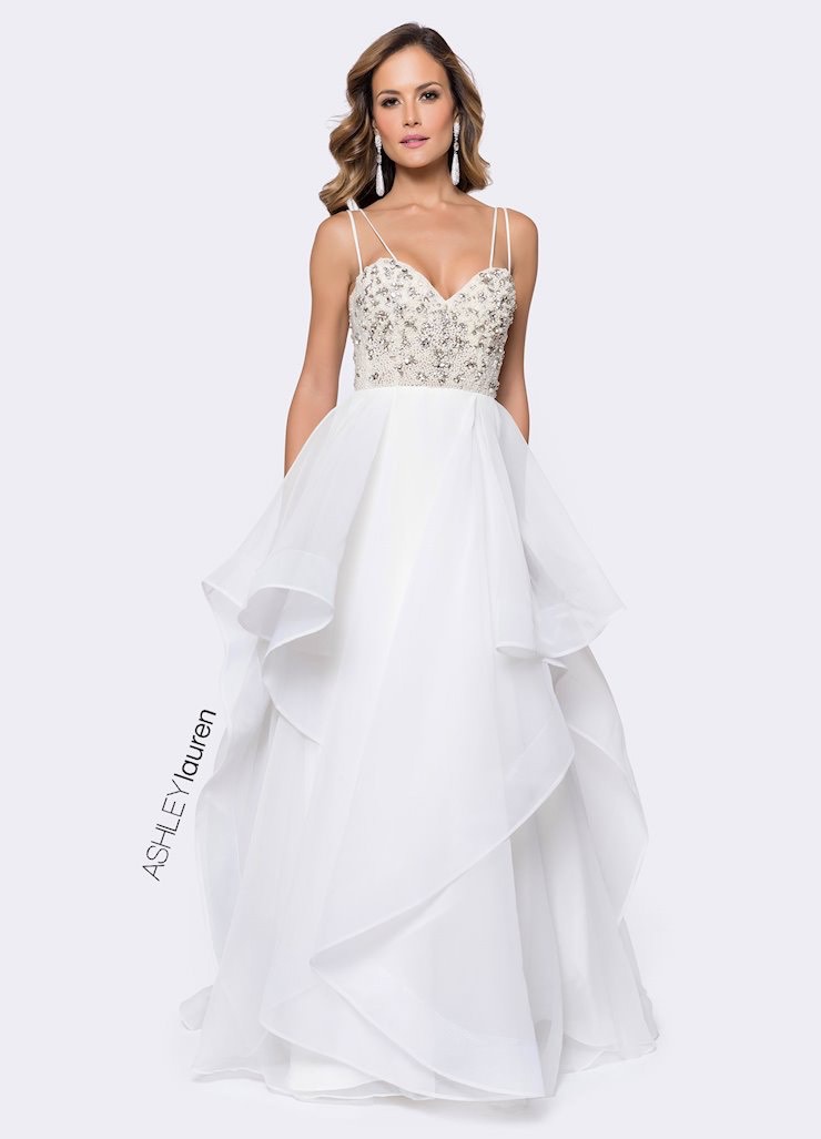 Ashley Lauren Size 0 Prom Sequined White A-line Dress on Queenly