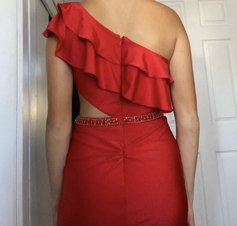 Rachel Allan Red Size 6 Ruffles One Shoulder Homecoming Mini Cocktail Dress on Queenly
