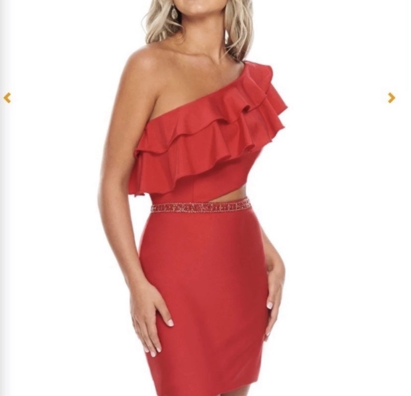 Rachel Allan Red Size 6 Ruffles One Shoulder Homecoming Mini Cocktail Dress on Queenly