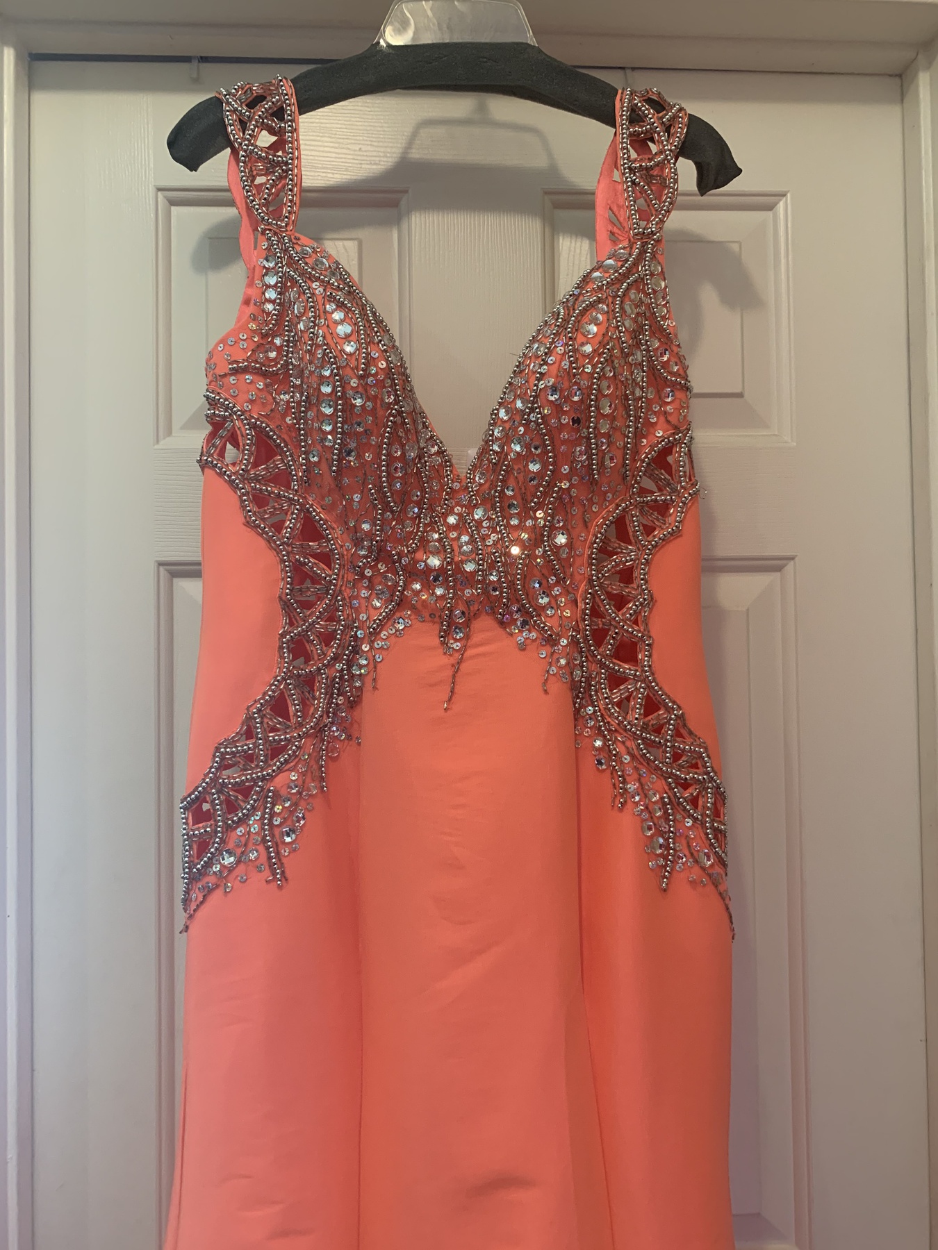 Mac Duggal Size 10 Plunge Sequined Orange Mermaid Dress on Queenly