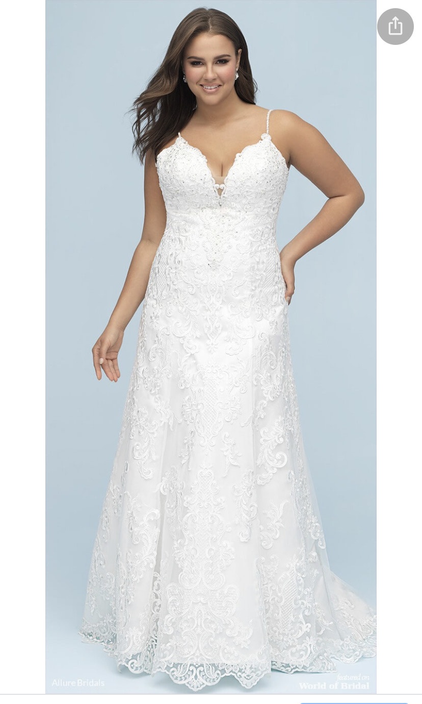 Allure White Size 20 Wedding Lace A-line Dress on Queenly