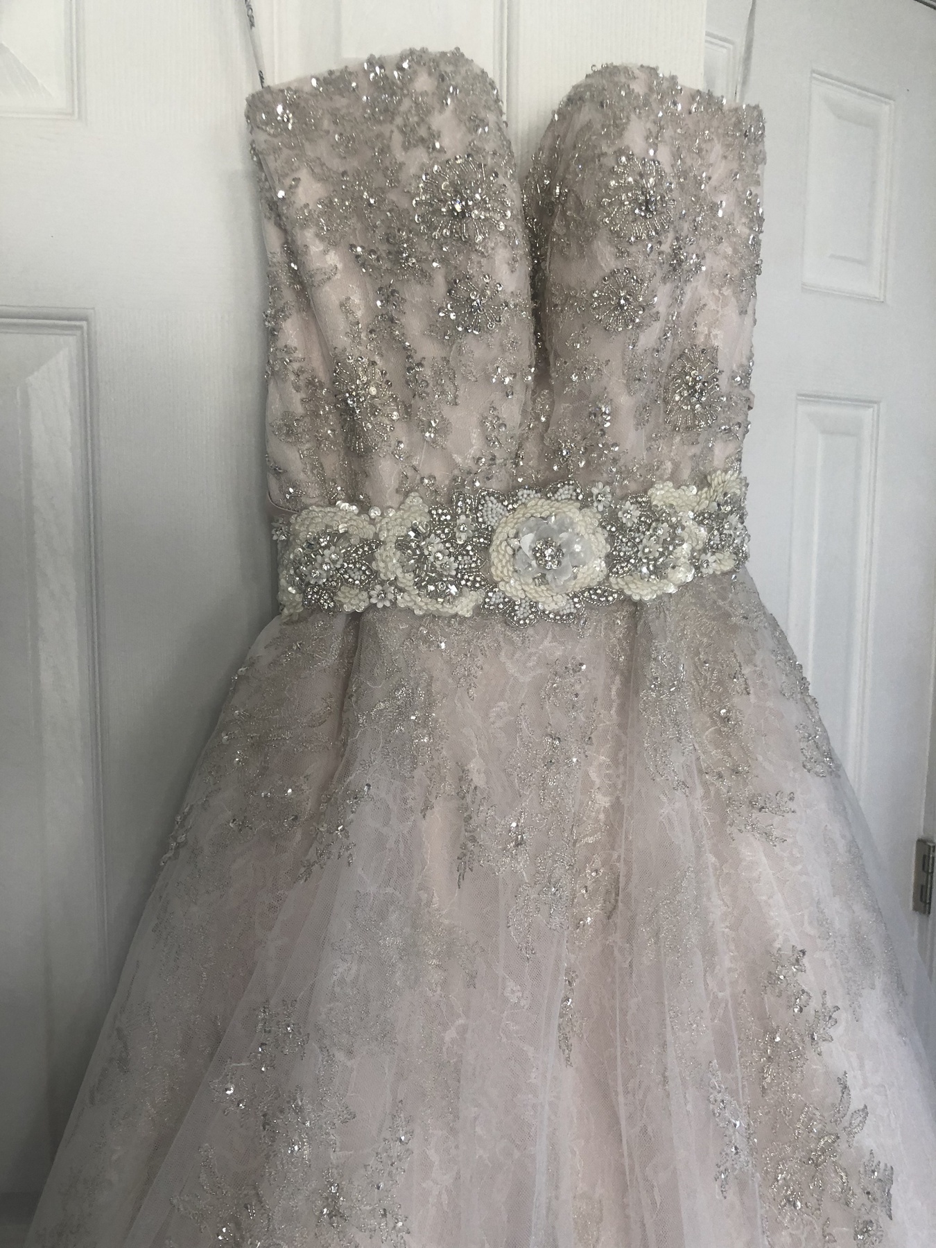 Stella York Size 12 Strapless Lace Multicolor Ball Gown on Queenly