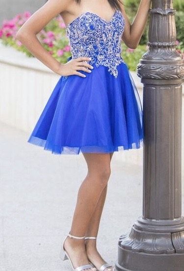 Coya Collection Size 4 Homecoming Strapless Sequined Royal Blue Cocktail Dress on Queenly