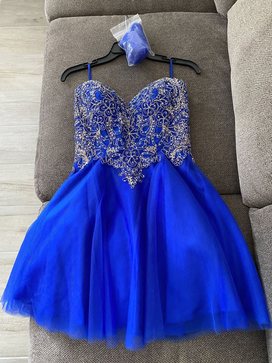 Coya Collection Size 4 Strapless Sequined Royal Blue Cocktail Dress on Queenly