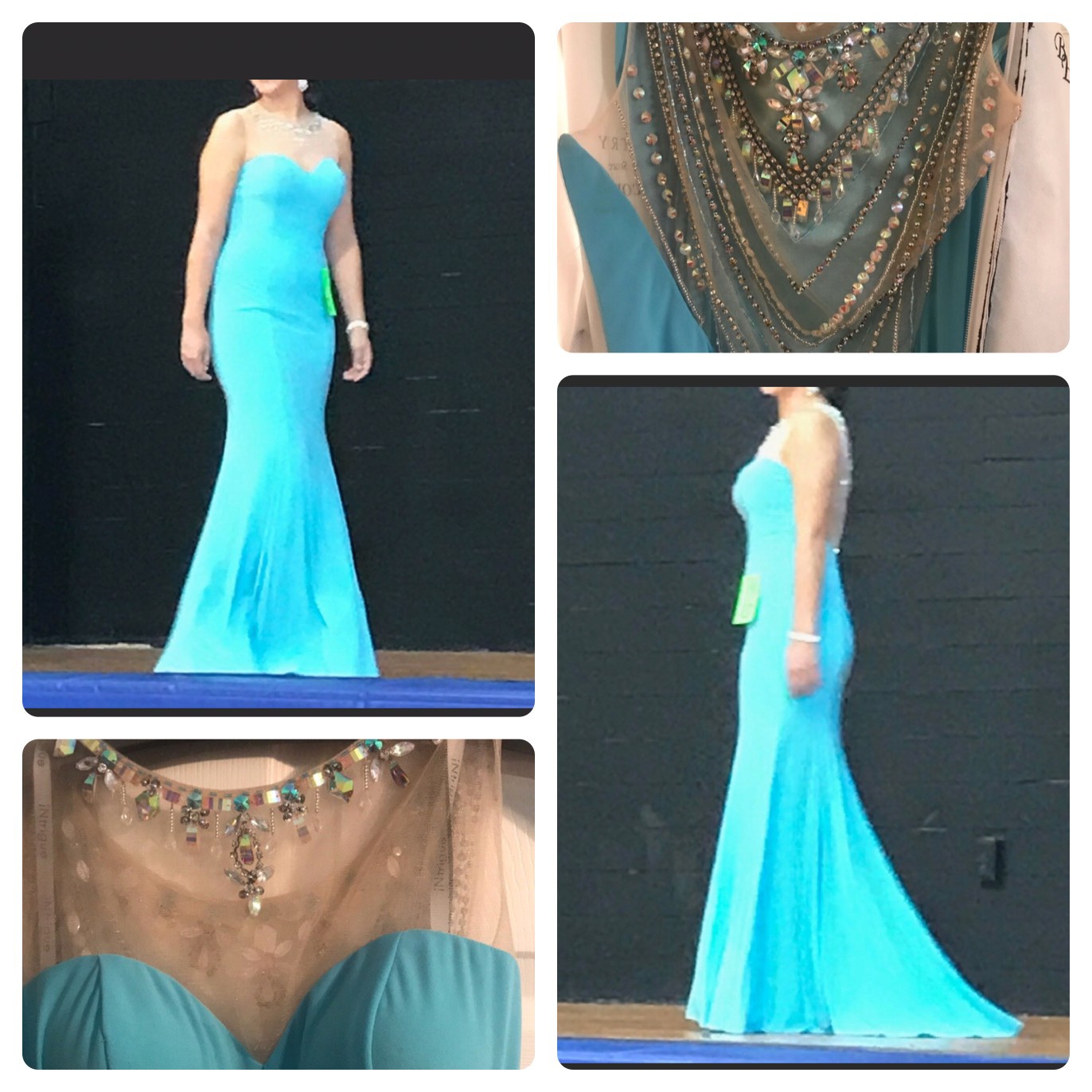 Size 10 Pageant Strapless Sequined Turquoise Blue Dress With Train on Queenly