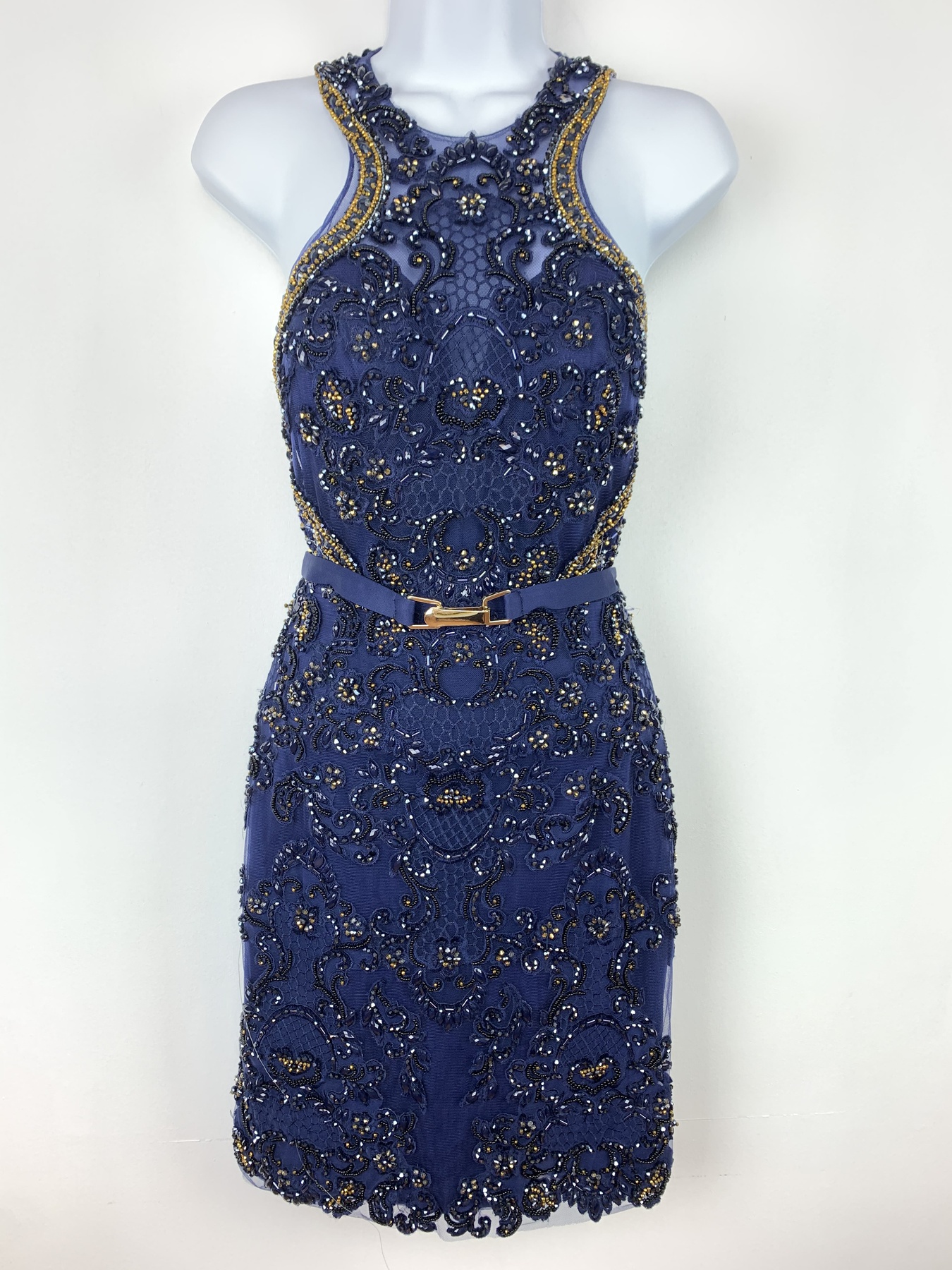 Vienna Size 2 Homecoming Halter Sequined Blue Cocktail Dress on Queenly