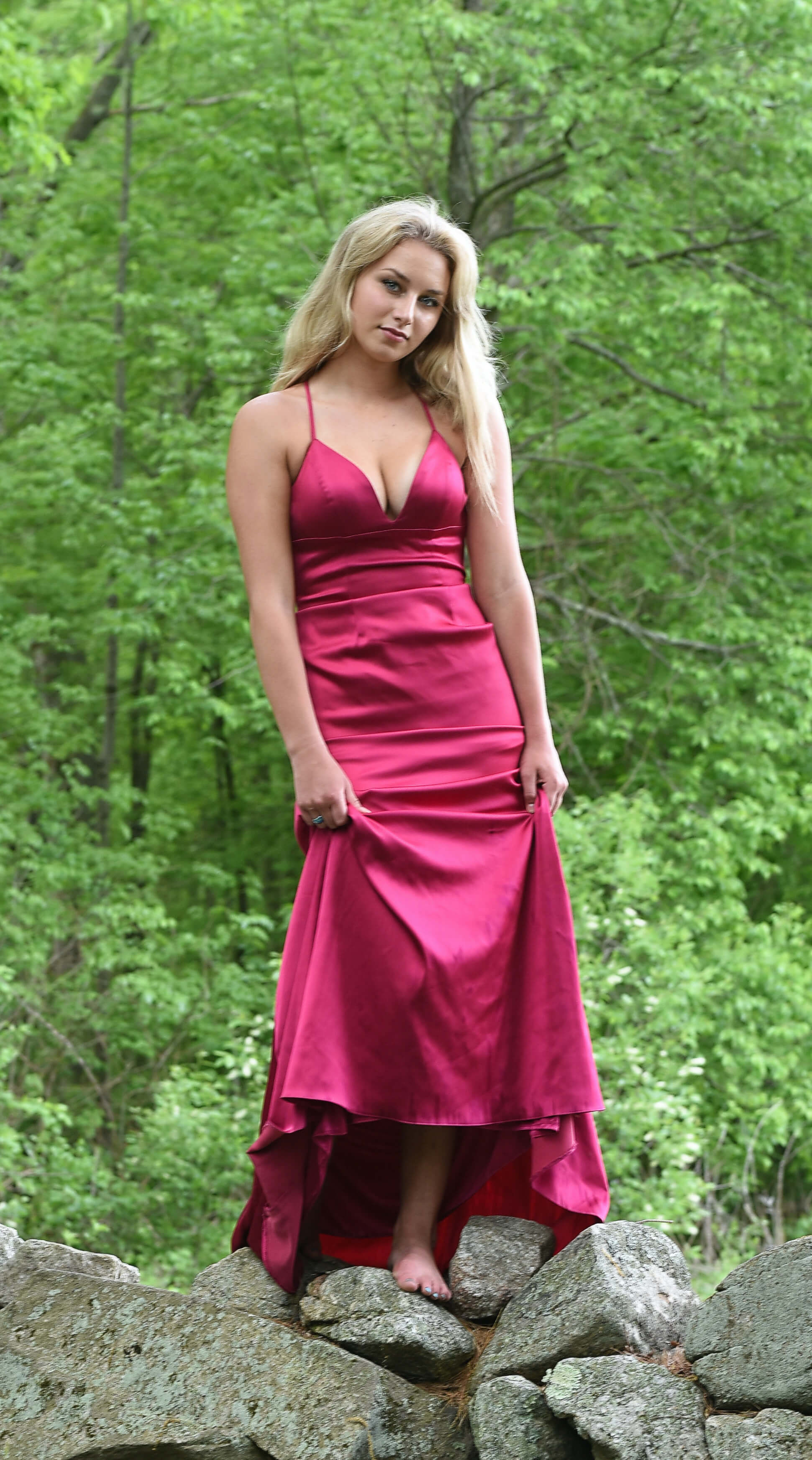 Size 00 Prom Plunge Satin Burgundy Red Floor Length Maxi on Queenly