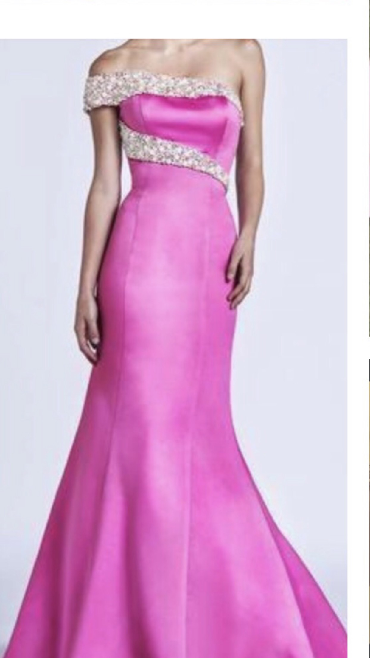 Ashley Lauren Size 0 Prom Off The Shoulder Sequined Hot Pink Floor Length Maxi on Queenly
