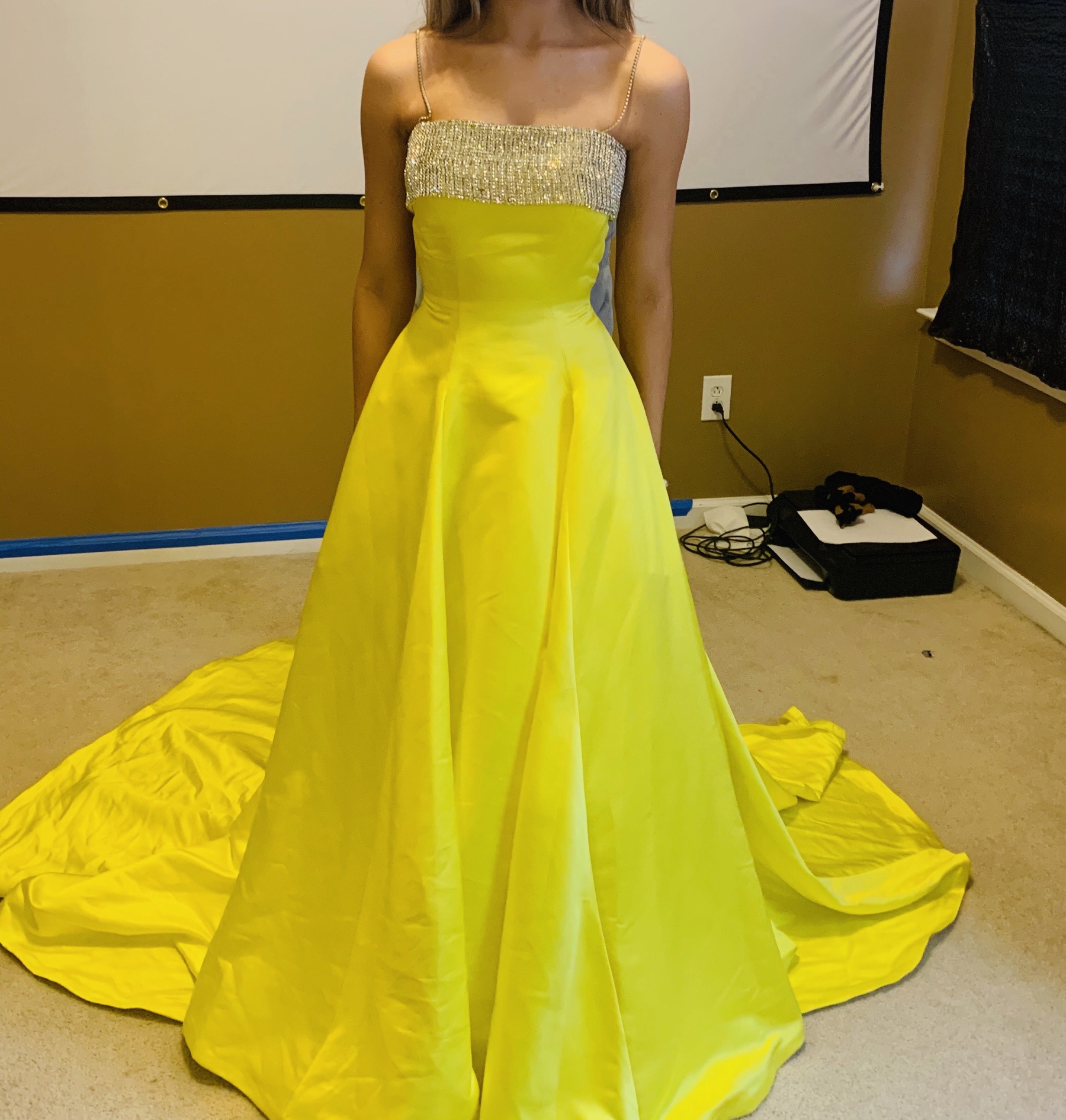 Jovani Size 0 Pageant Sequined Yellow Ball Gown on Queenly