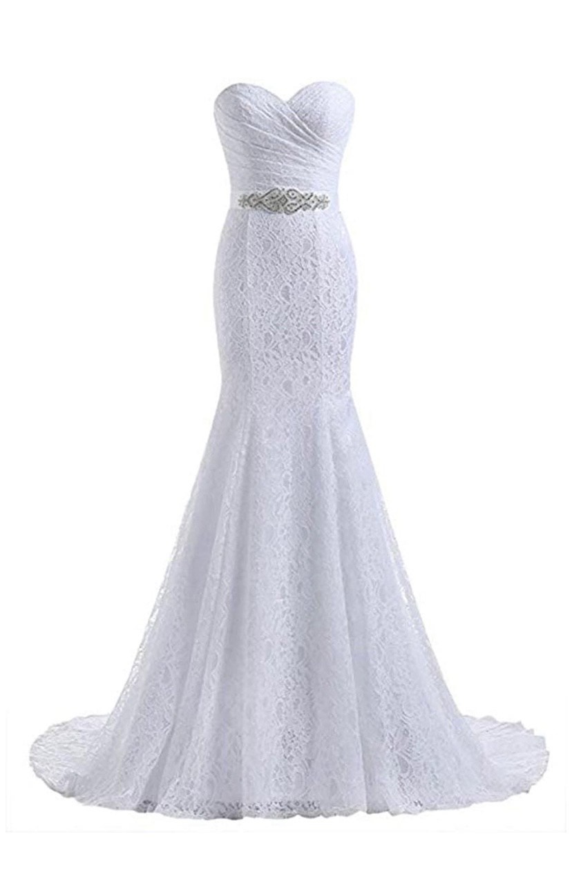 Plus Size 24 Wedding Strapless Lace White Mermaid Dress on Queenly