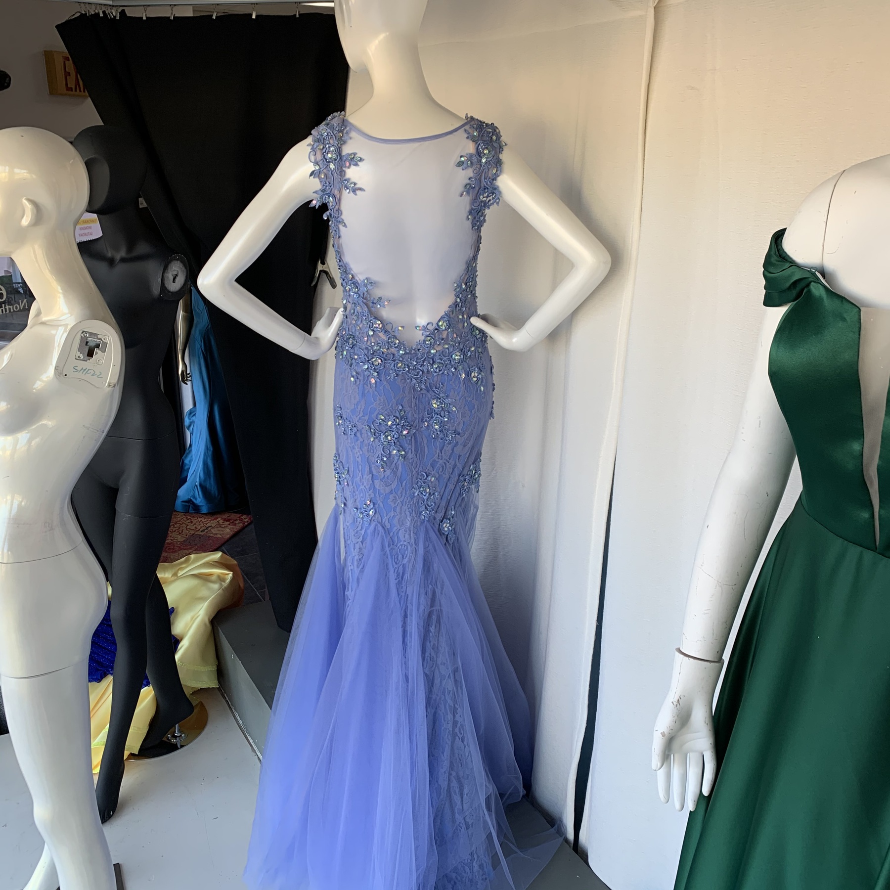 Rachel Allan Size 8 Lace Light Blue Mermaid Dress on Queenly