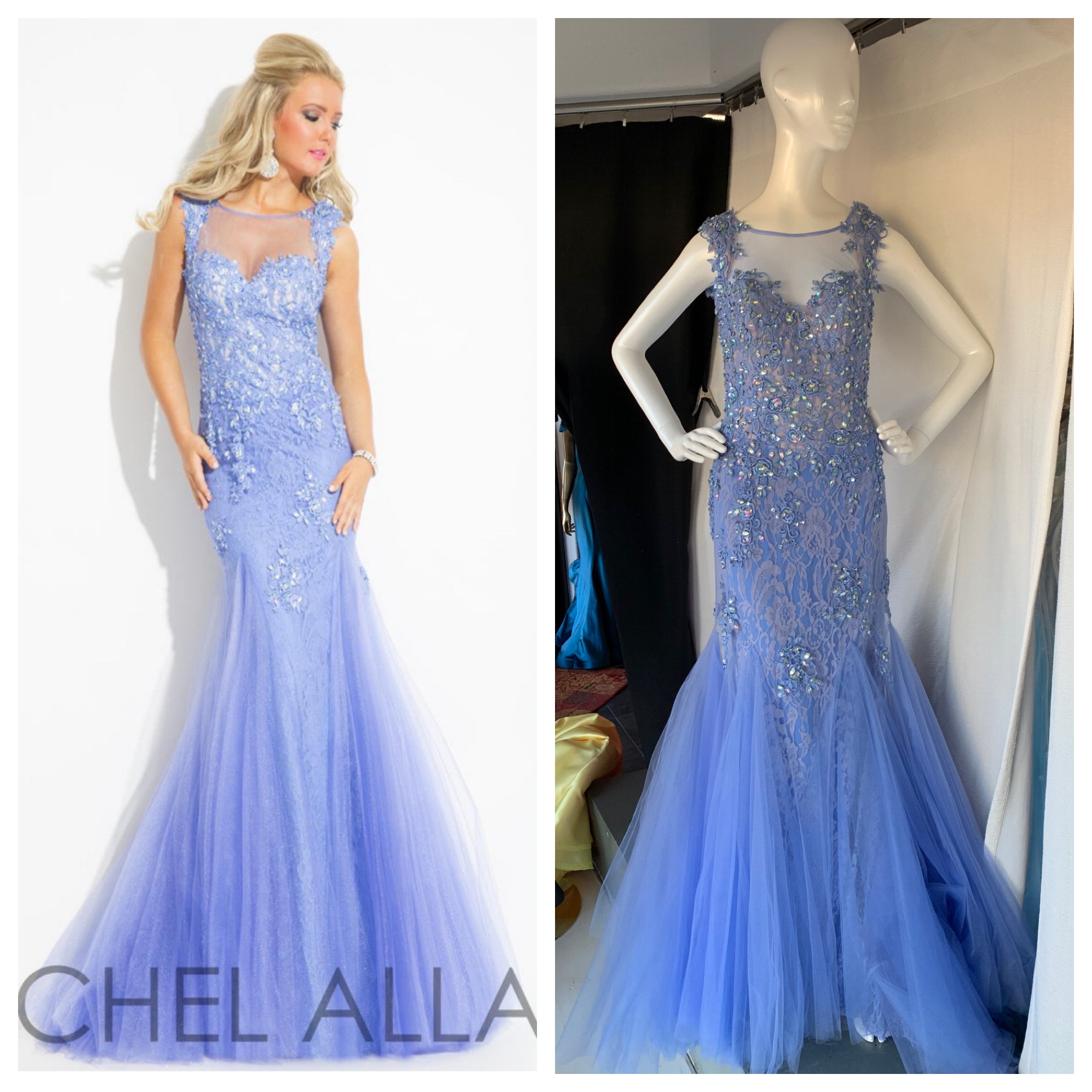 Rachel Allan Size 8 Lace Light Blue Mermaid Dress on Queenly