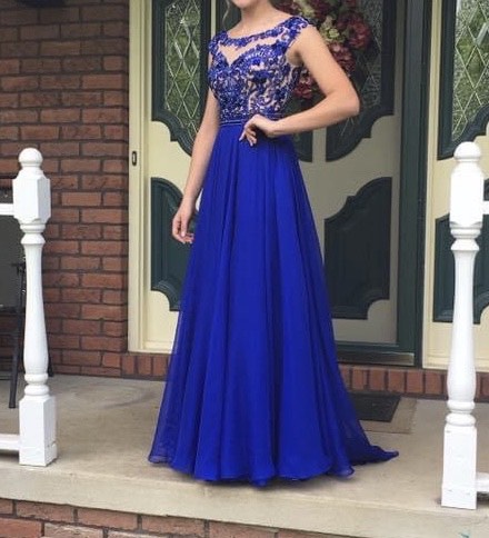 Sherri Hill Size 00 Prom Cap Sleeve Sequined Blue Dress With Train on Queenly