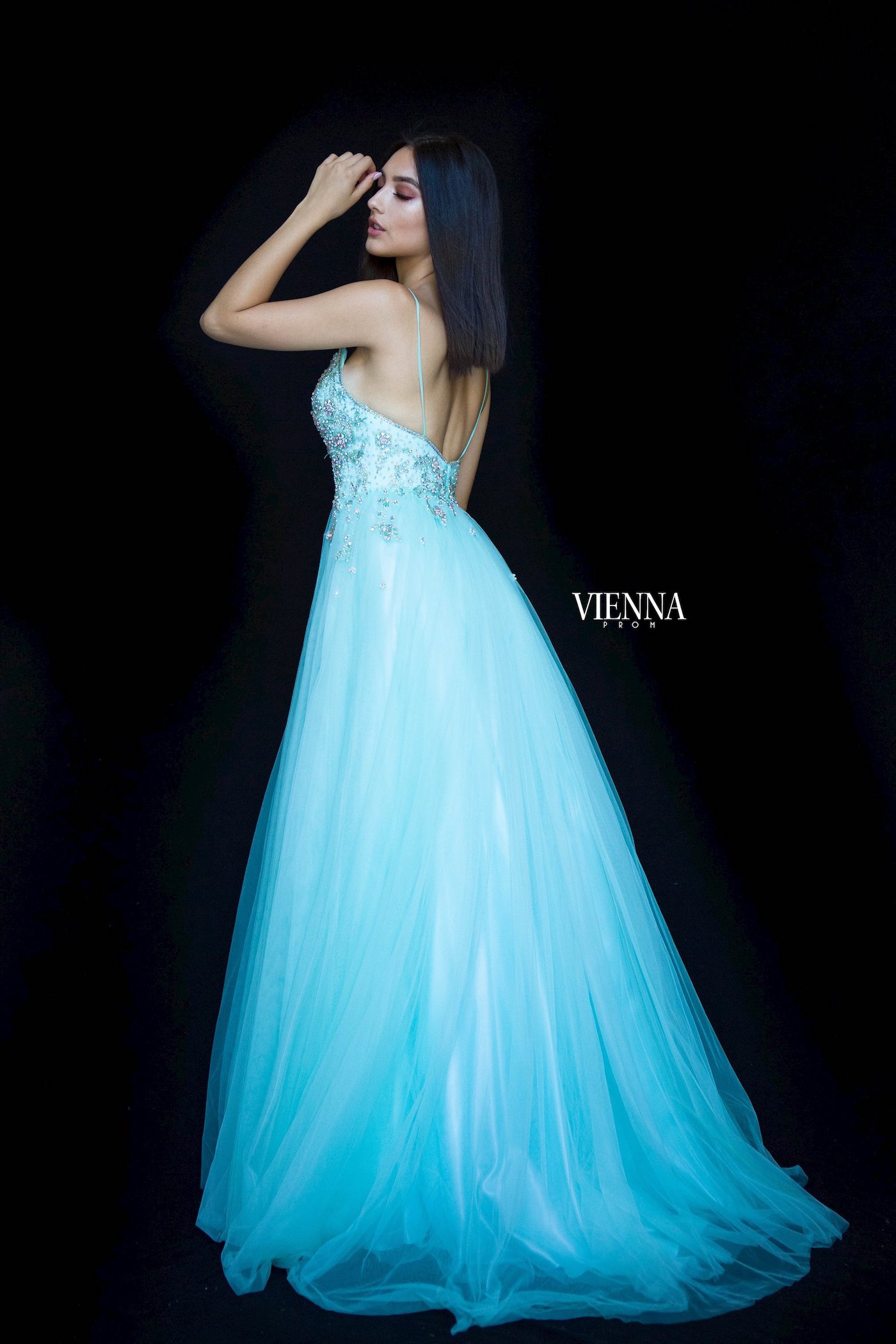Style 7835 Vienna Green Size 6 Tulle Backless Tall Height Side slit Dress on Queenly