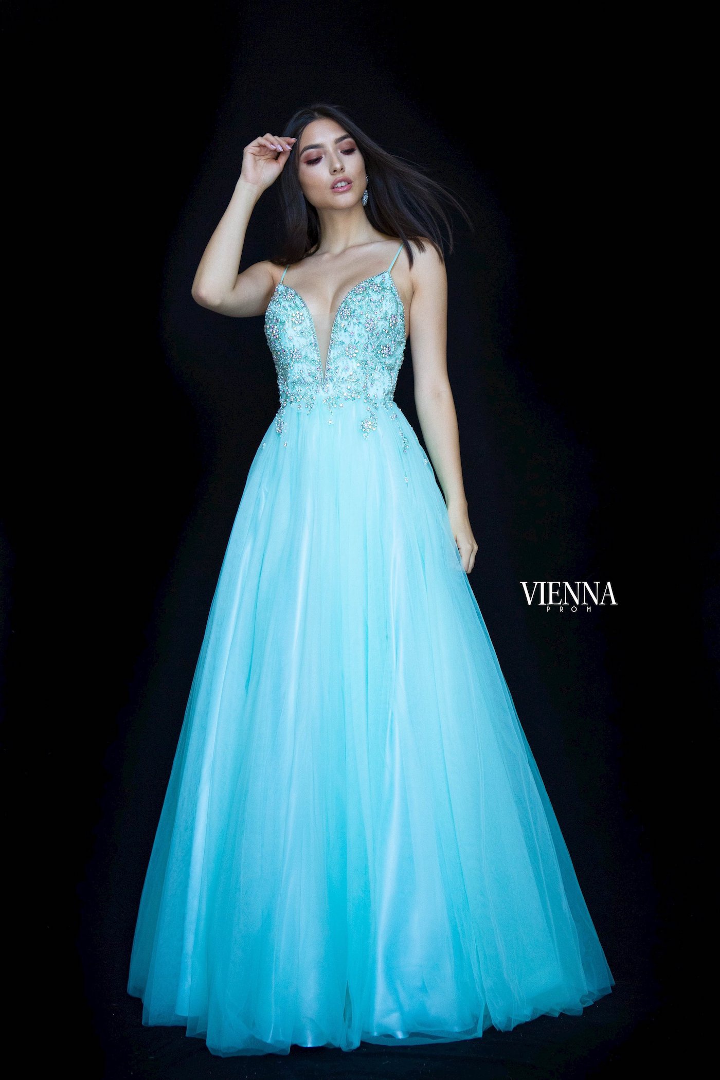 Style 7835 Vienna Green Size 6 Tulle Backless Tall Height Side slit Dress on Queenly