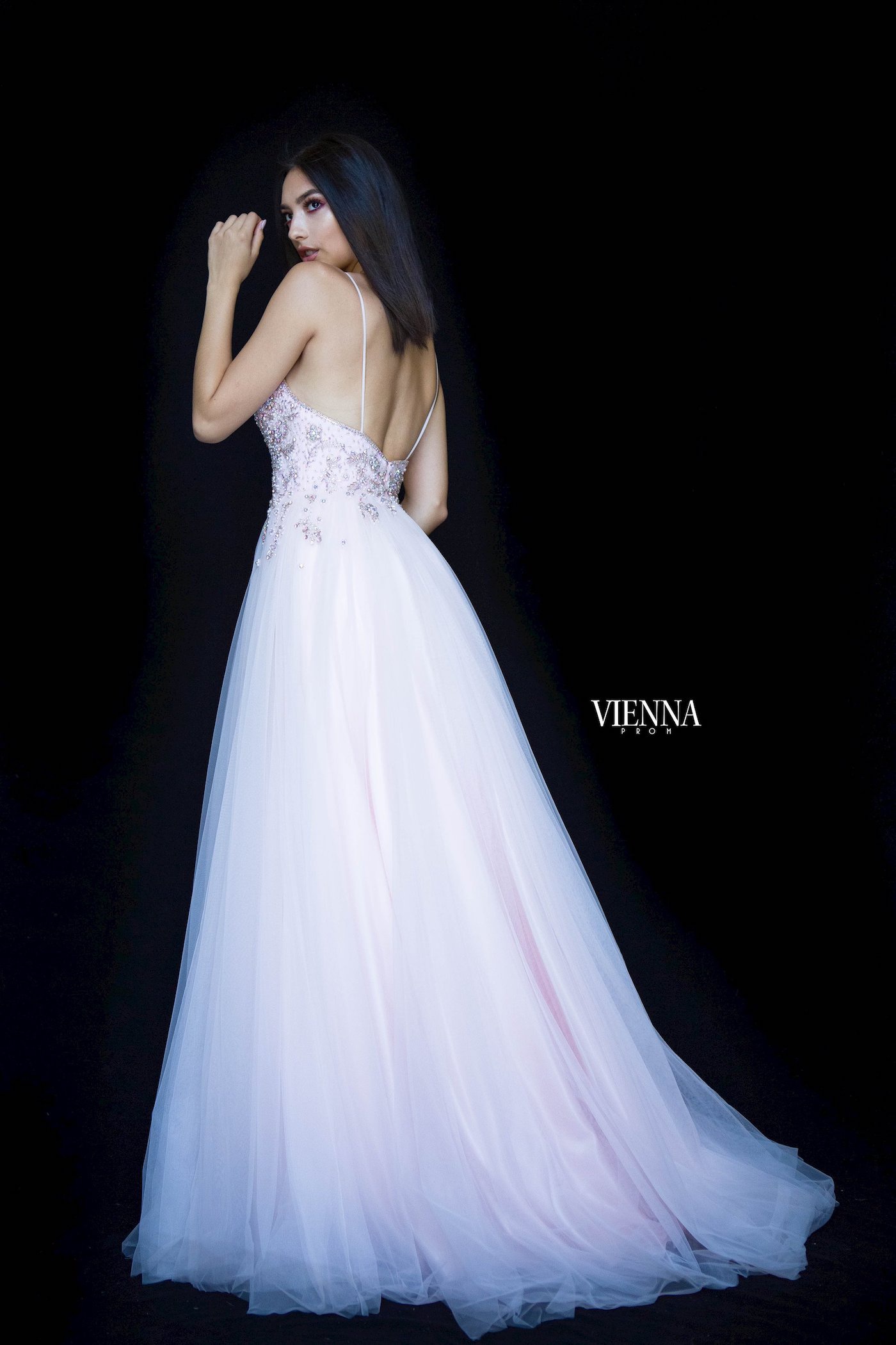 Style 7835 Vienna Pink Size 6 Tulle Backless Tall Height Side slit Dress on Queenly