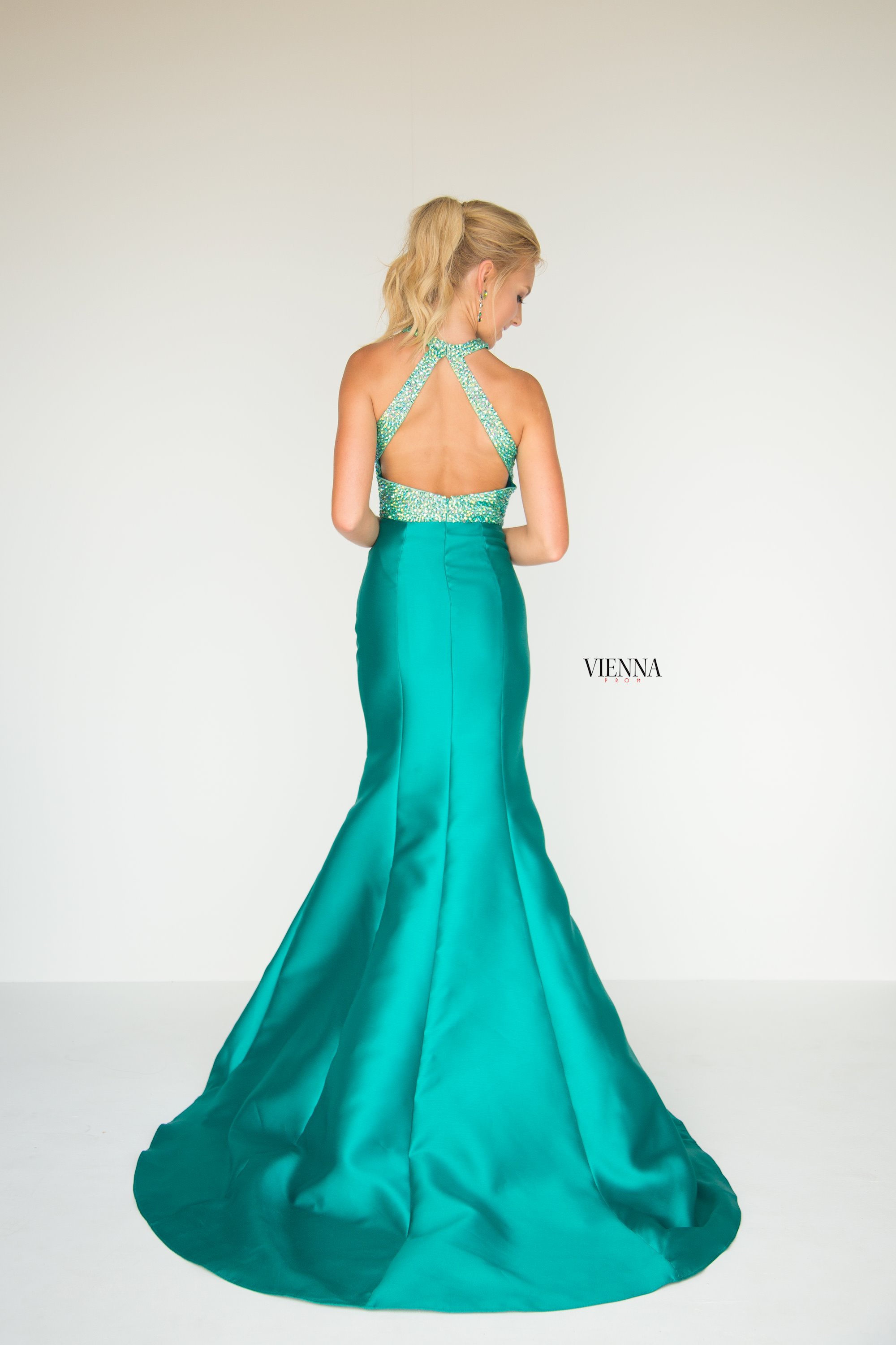 Style 8281 Vienna Green Size 10 Halter Backless Tall Height Mermaid Dress on Queenly