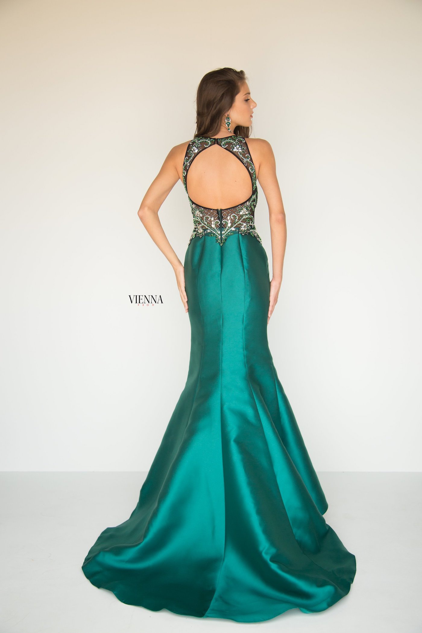 Style 8284 Vienna Green Size 00 Tall Height Backless Sheer Mermaid Dress on Queenly