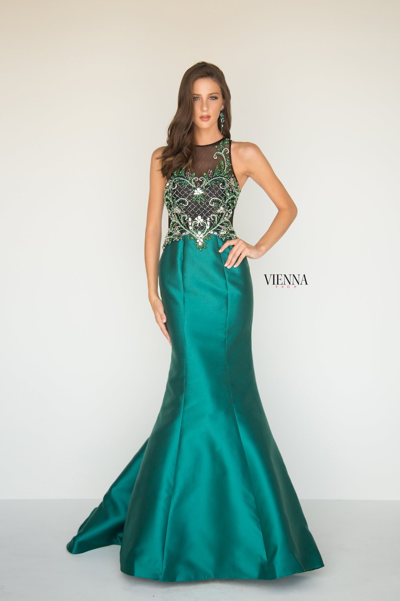 Style 8284 Vienna Green Size 4 Backless Sheer Mermaid Dress on Queenly