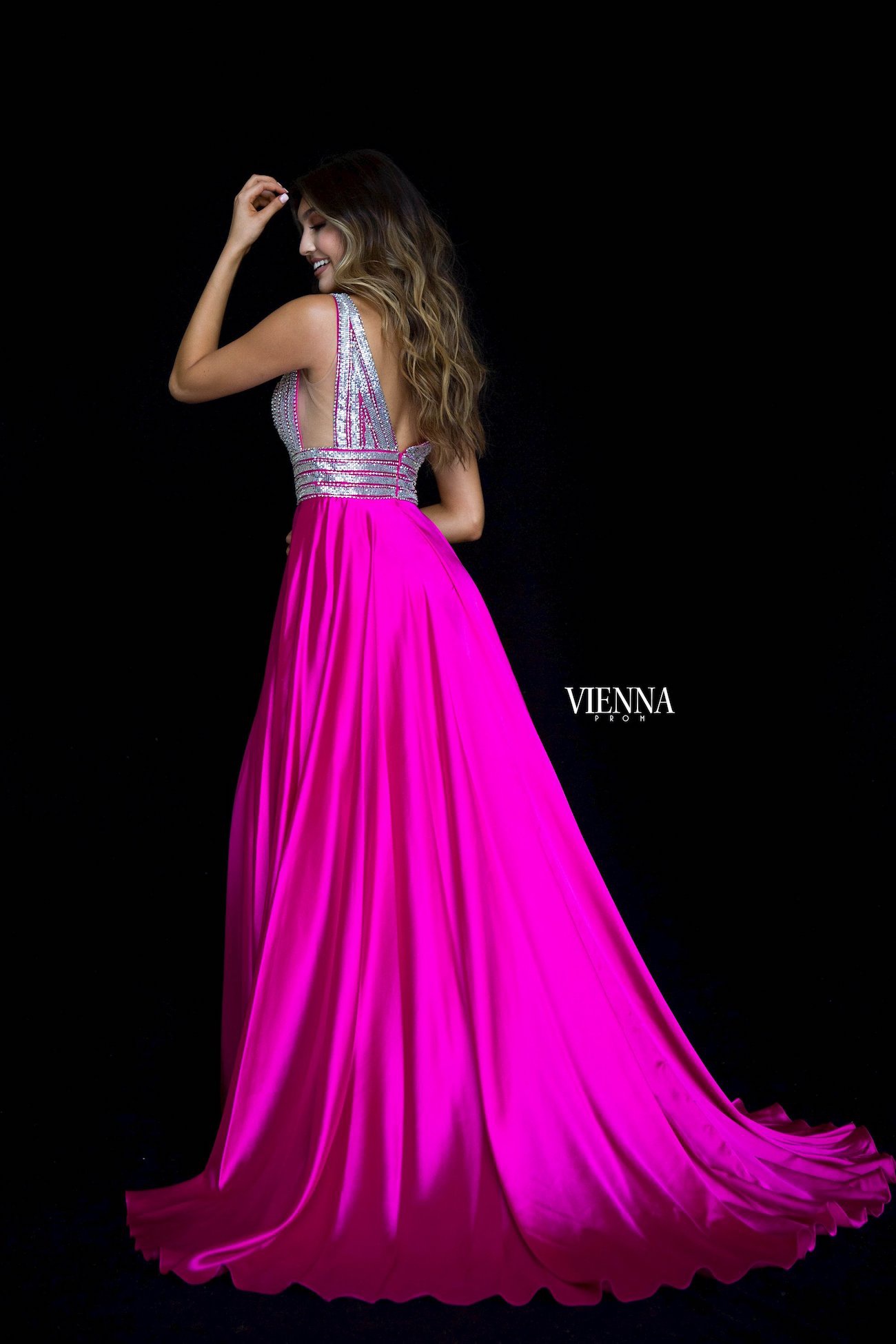 Style 8309 Vienna Pink Size 4 Train Tall Height Side slit Dress on Queenly