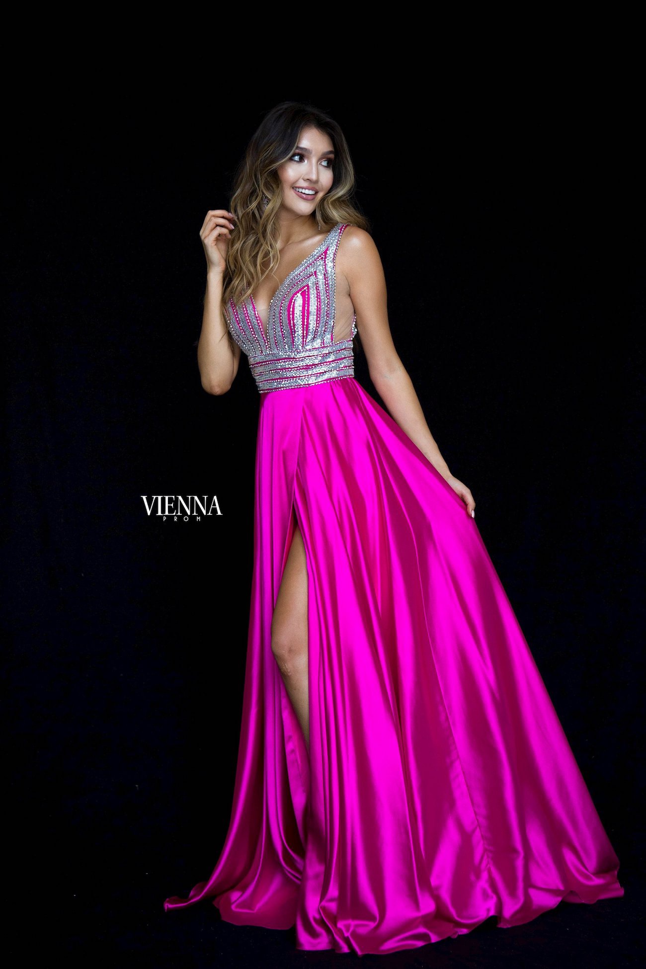 Style 8309 Vienna Pink Size 4 Train Tall Height Side slit Dress on Queenly