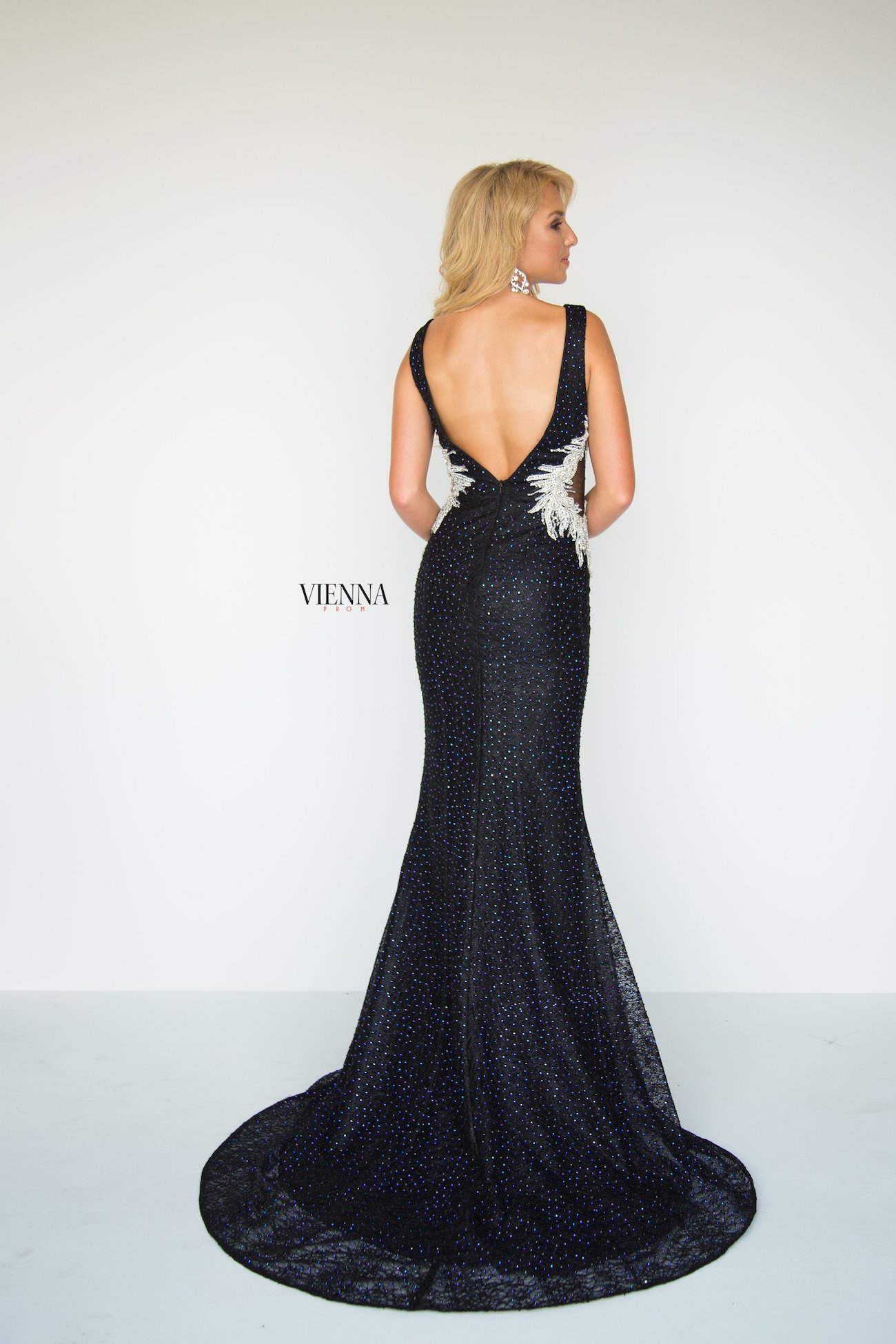 Style 8904 Vienna Black Size 16 Plunge Backless Tall Height Mermaid Dress on Queenly