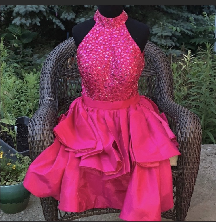 Size 10 Homecoming Halter Sequined Hot Pink Cocktail Dress on Queenly