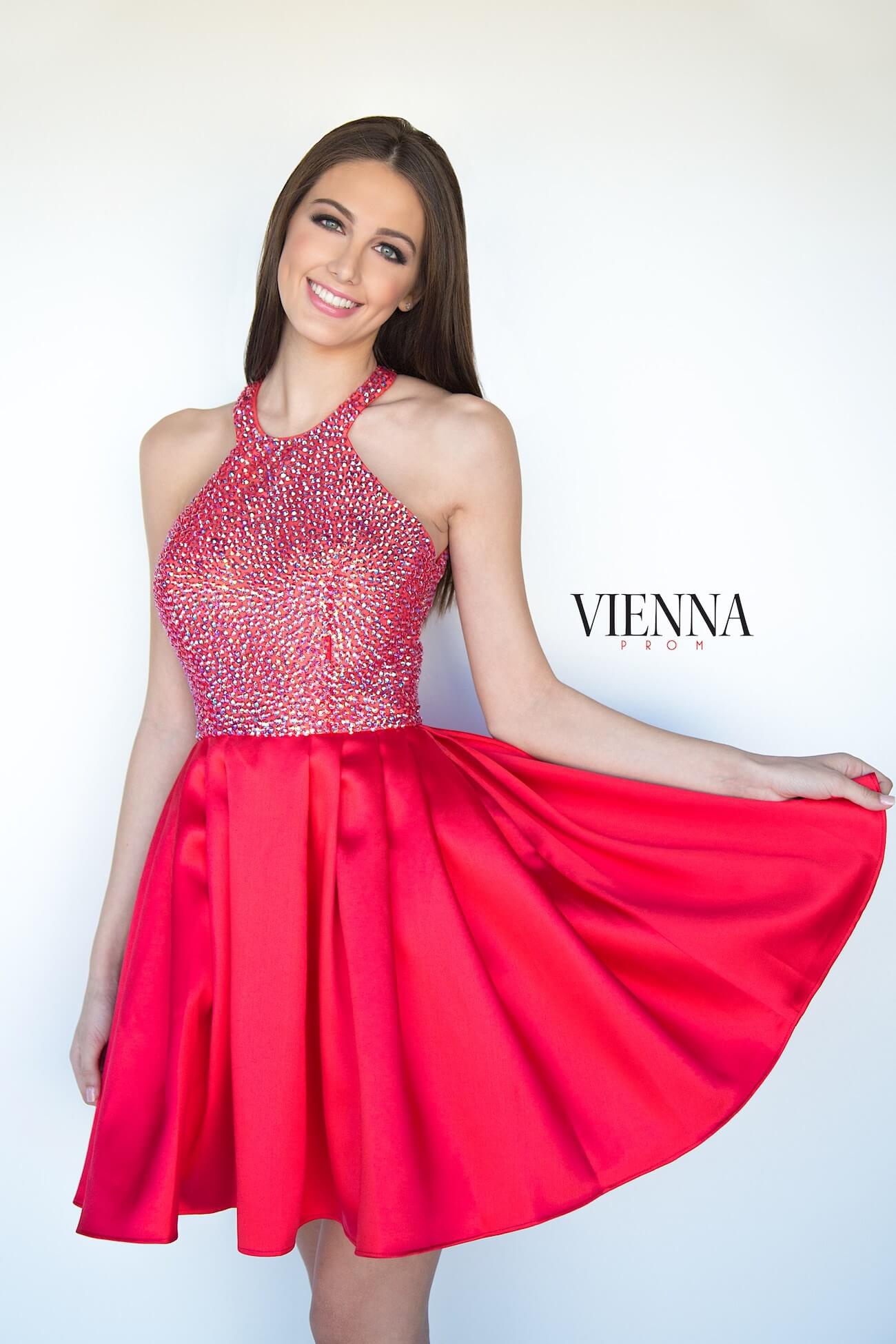 Style 6094 Vienna Size 0 Prom Halter Satin Red Cocktail Dress on Queenly