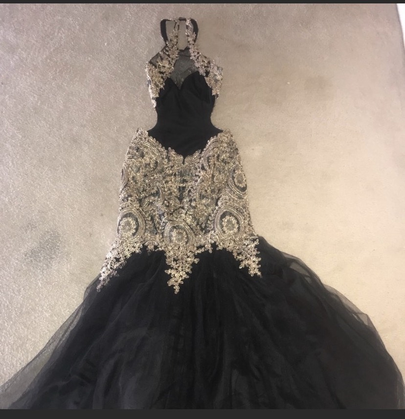 Val Stefani Size 6 Prom Halter Black Mermaid Dress on Queenly