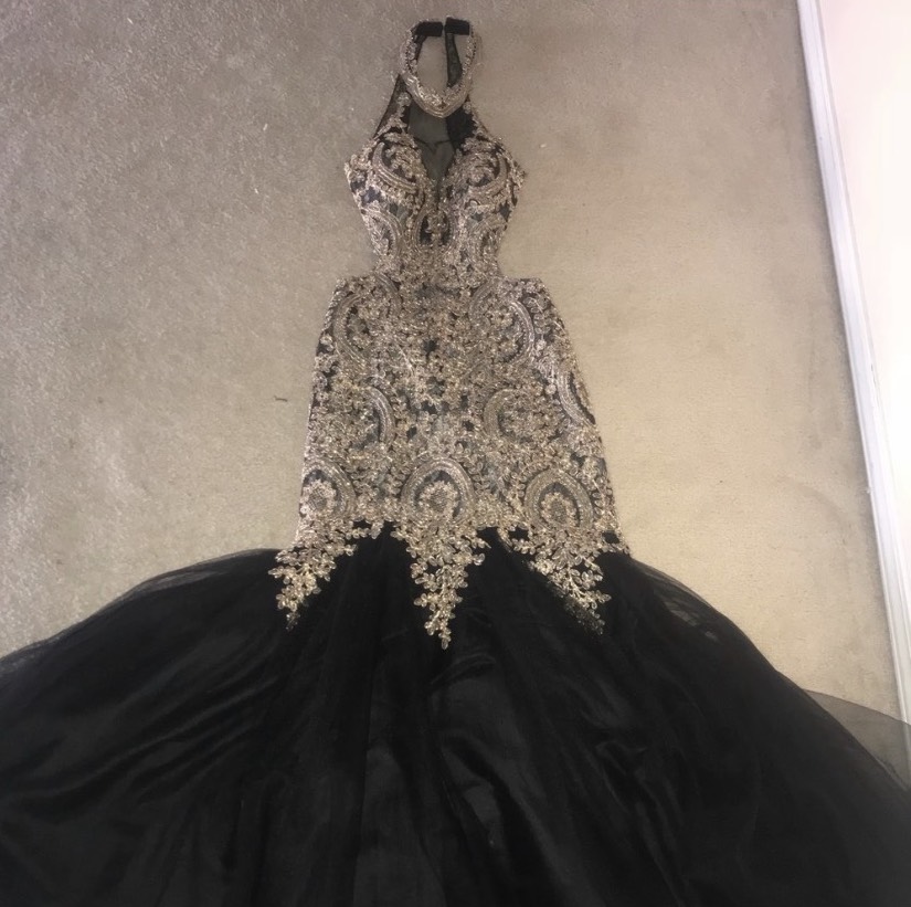 Val Stefani Size 6 Prom Halter Black Mermaid Dress on Queenly