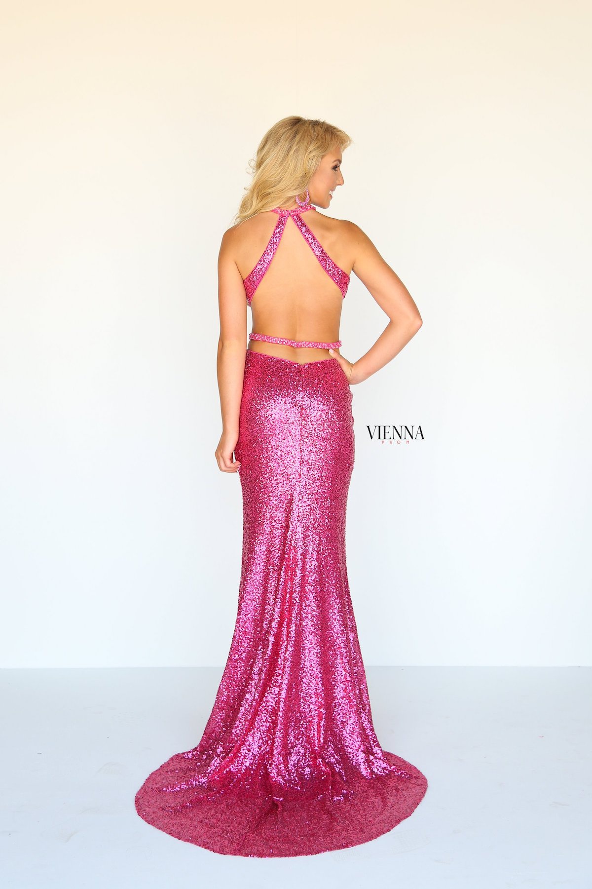 Style 8809 Vienna Size 6 Prom Halter Hot Pink Mermaid Dress on Queenly